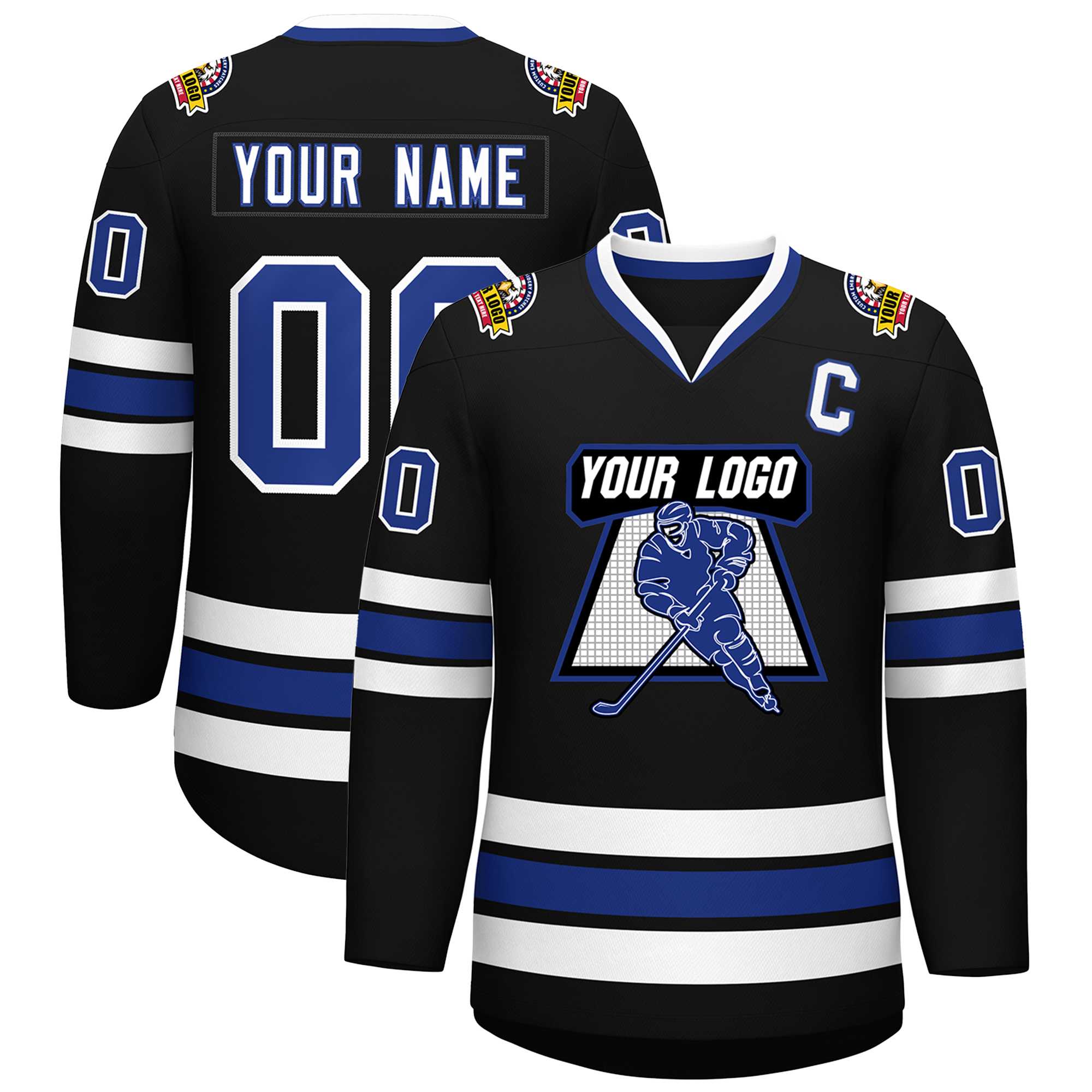 Custom Black Royal-White Classic Style Hockey Jersey Main image