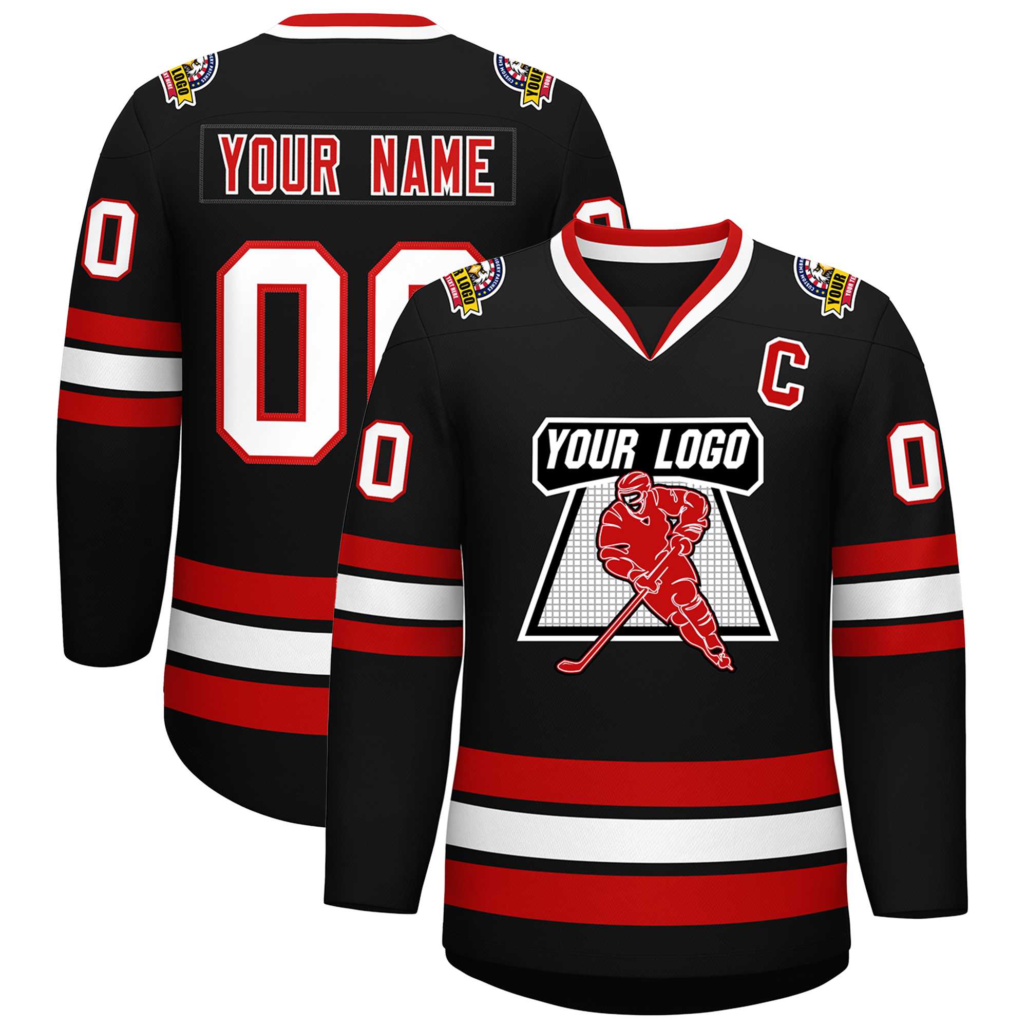 Custom Black White-Red Classic Style Hockey Jersey Main image