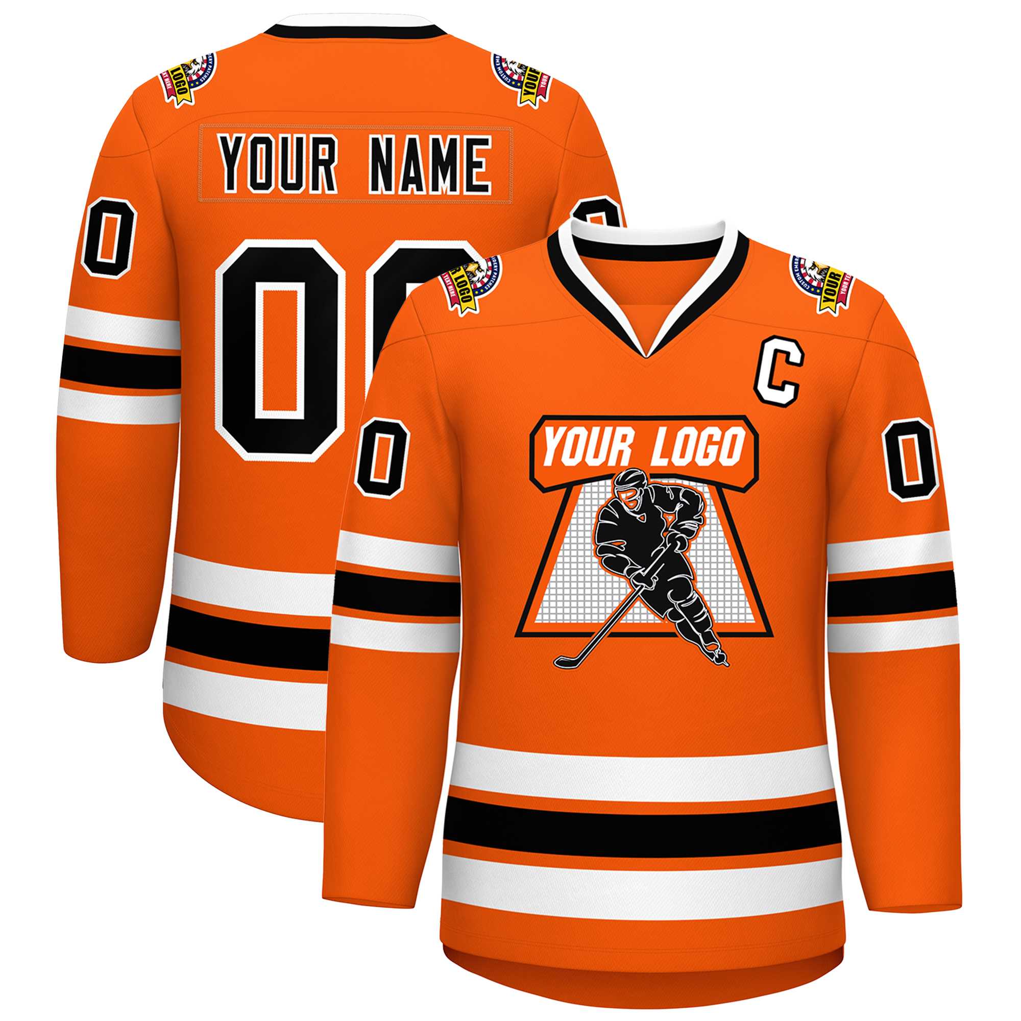 Custom Orange Black-White Classic Style Hockey Jersey Main image