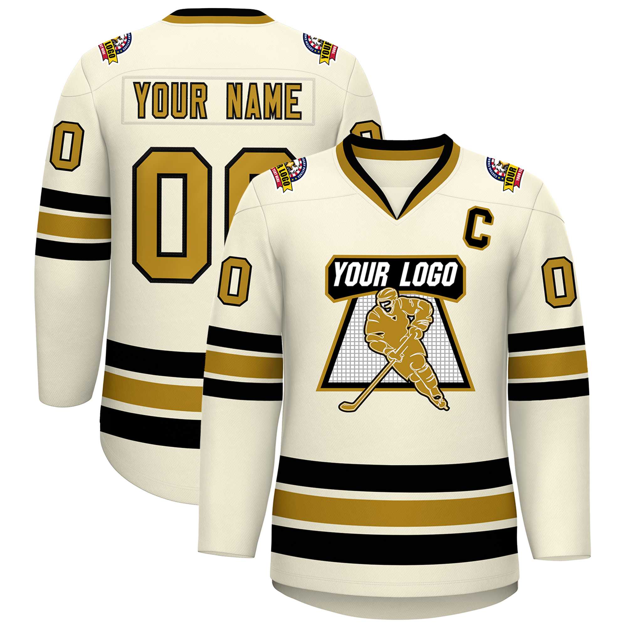 Custom Khaki Old Gold-Black Classic Style Hockey Jersey Main image