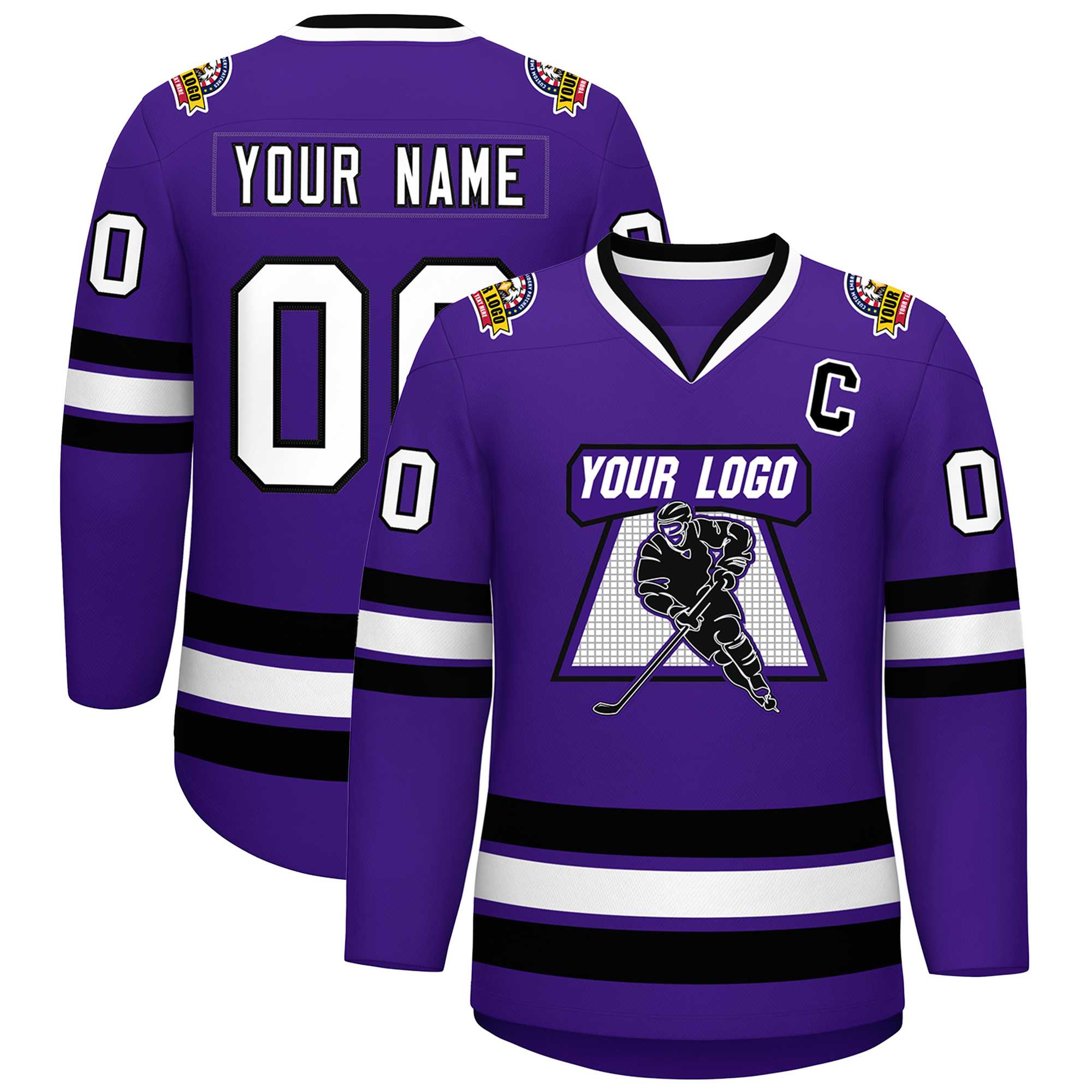 Custom Purple White-Black Classic Style Hockey Jersey Main image