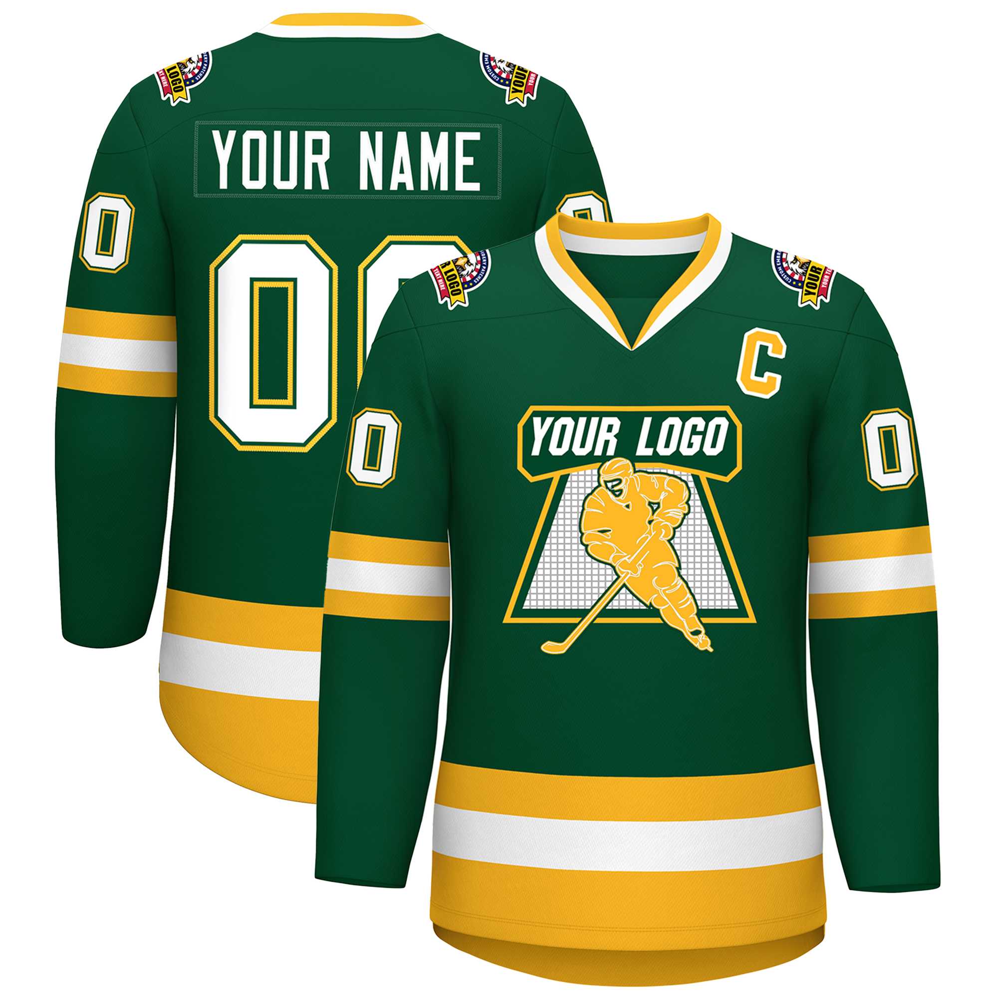 Custom Green White Green-Gold Classic Style Hockey Jersey Main image