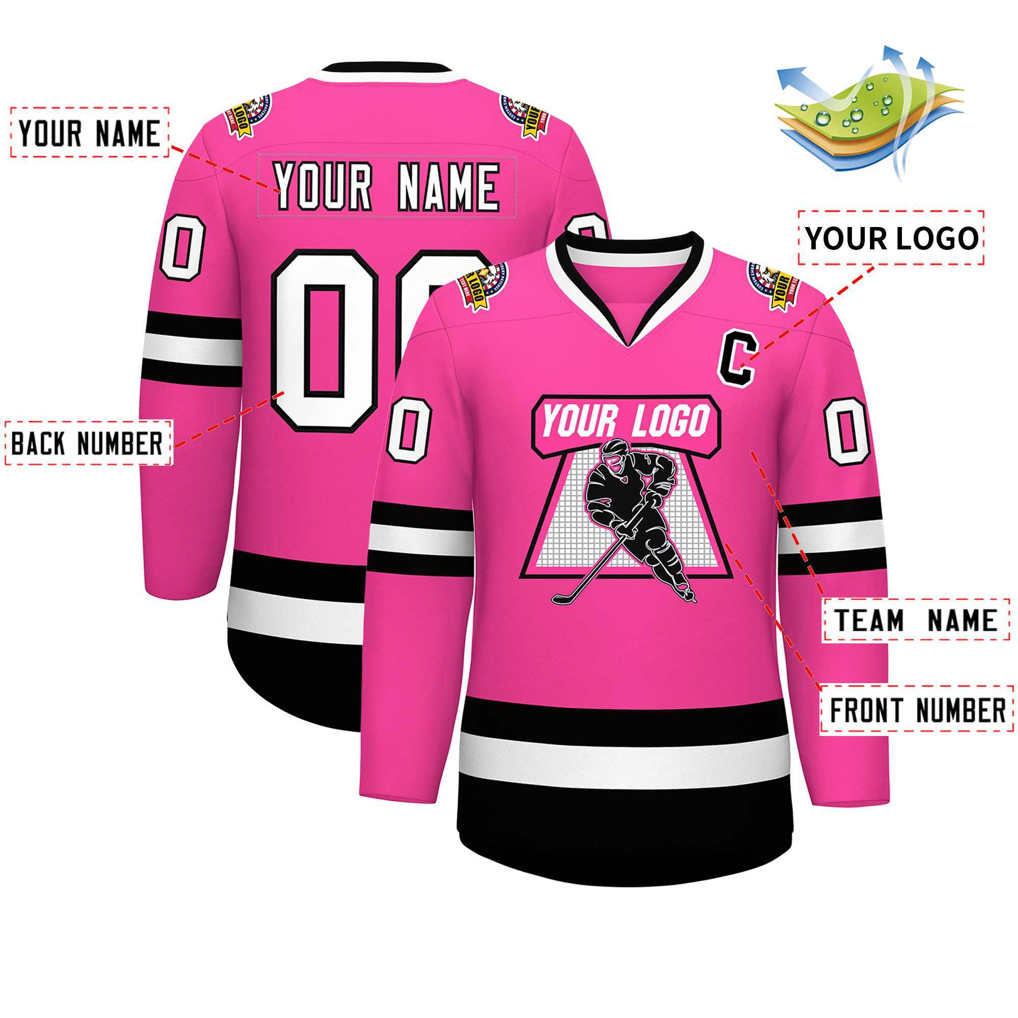 Custom Pink White-Black Classic Style Hockey Jersey Secondary image