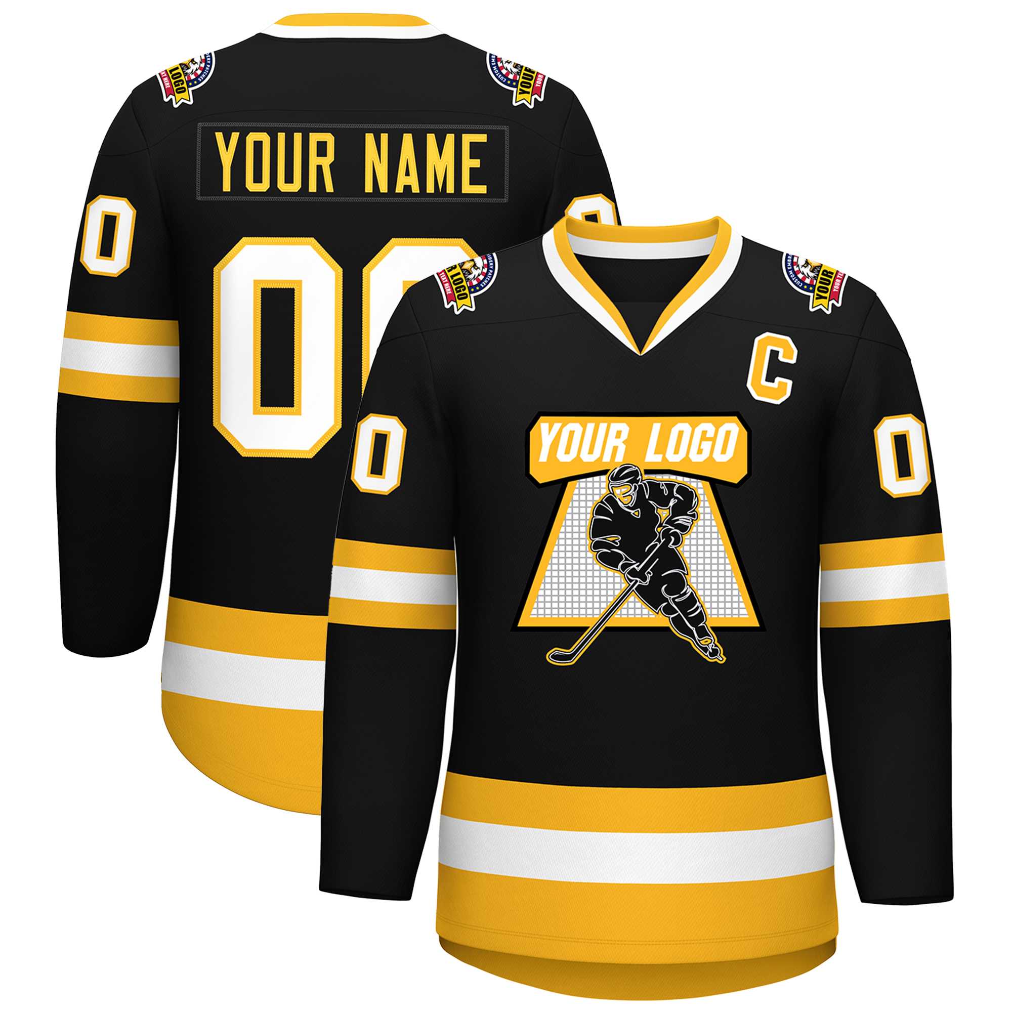 Custom Black White-Gold Classic Style Hockey Jersey Main image