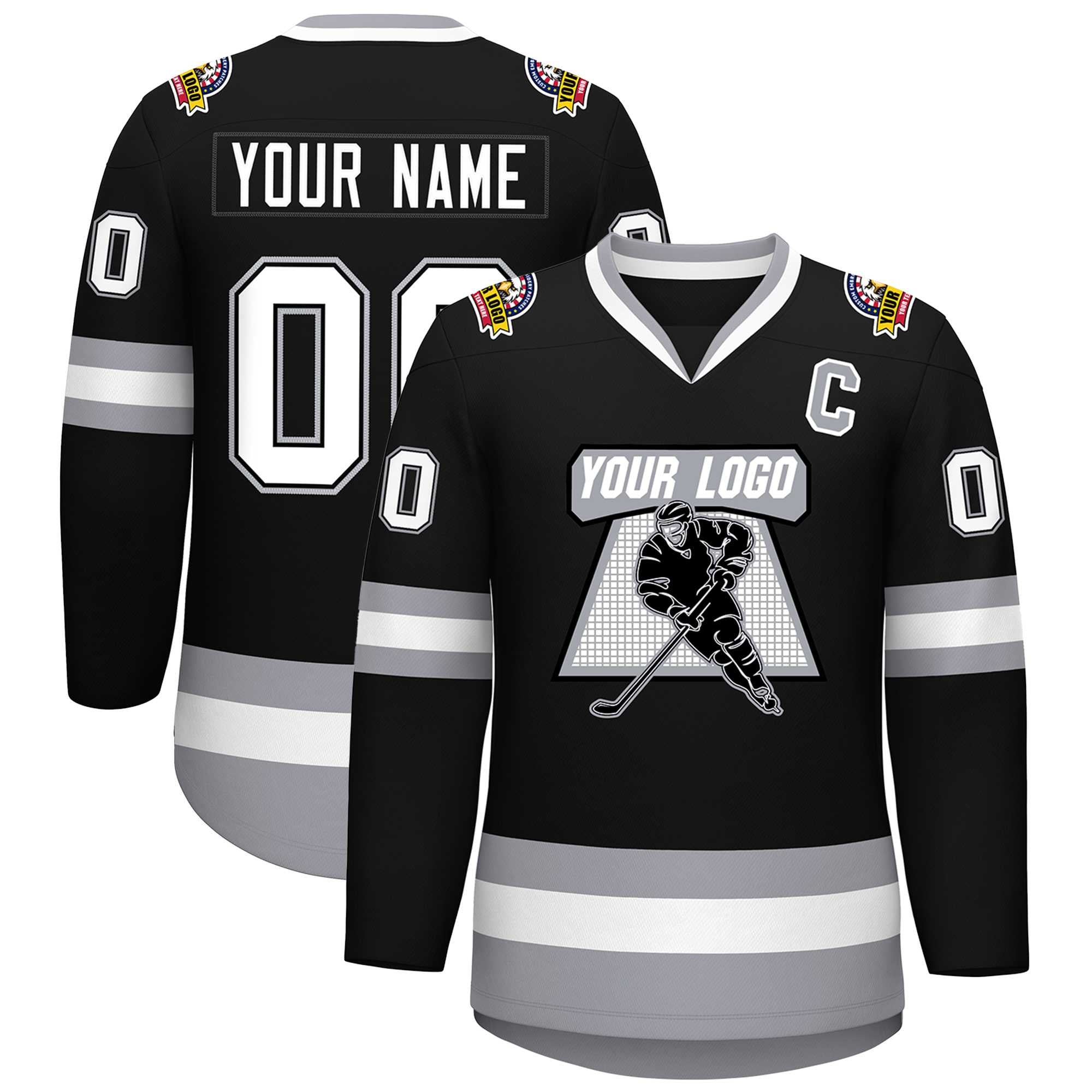 Custom Black White Black-Gray Classic Style Hockey Jersey Main image