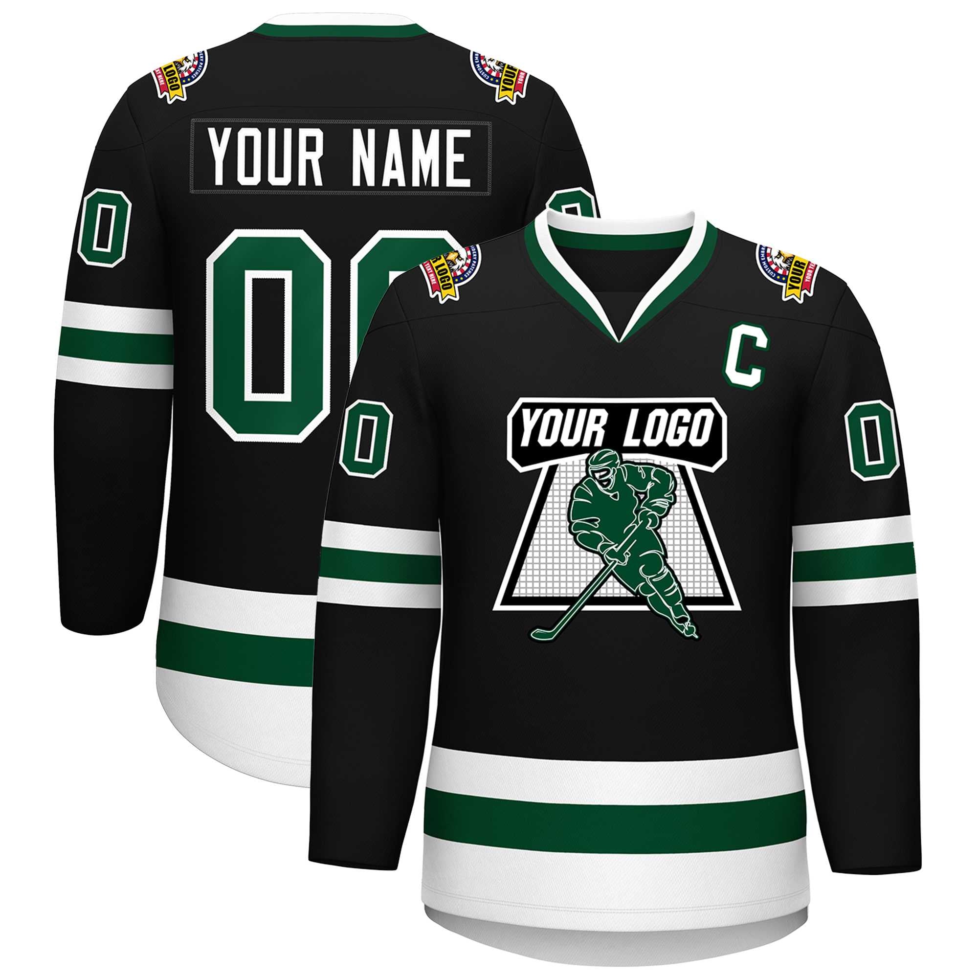 Custom Black Green-White Classic Style Hockey Jersey Main image