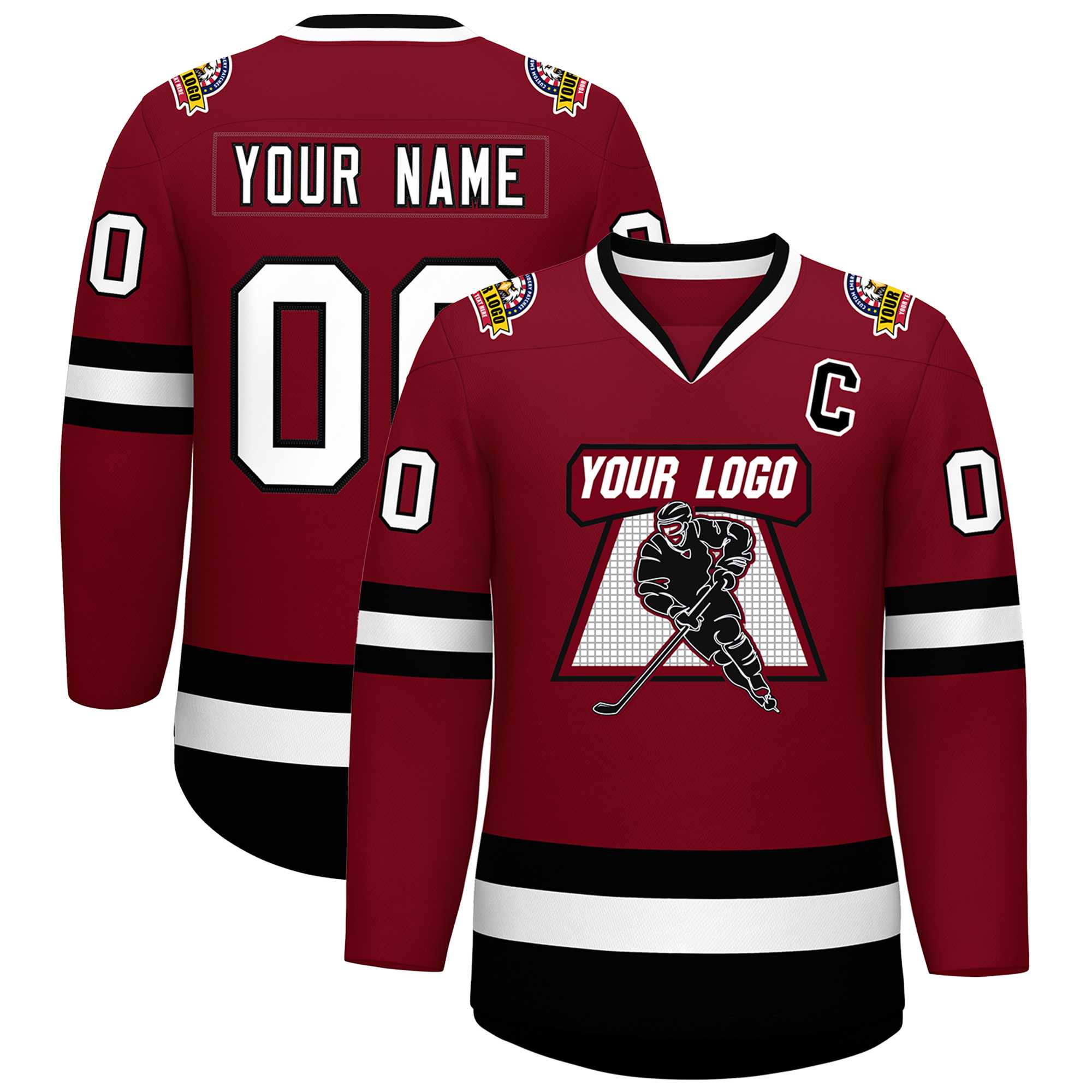Custom Crimson White-Black Classic Style Hockey Jersey Main image