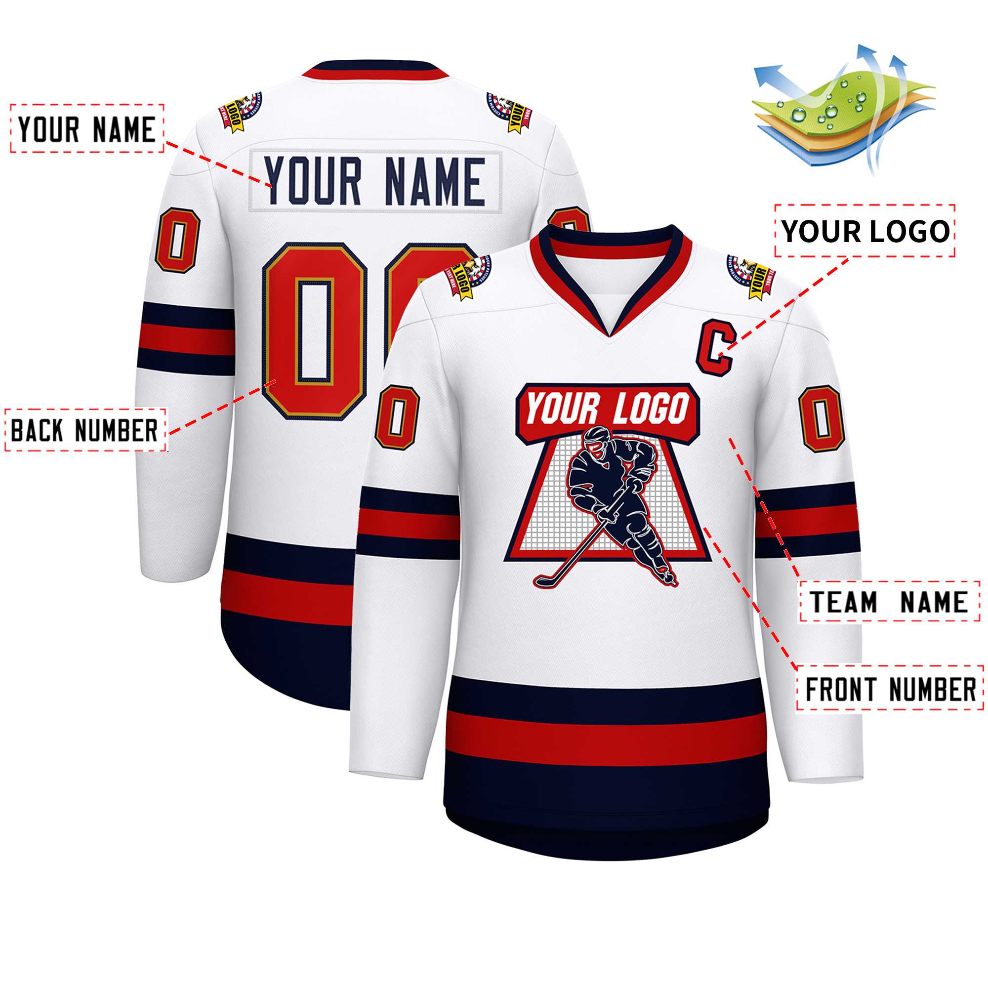 Custom White Navy Old Gold-Red Classic Style Hockey Jersey Secondary image