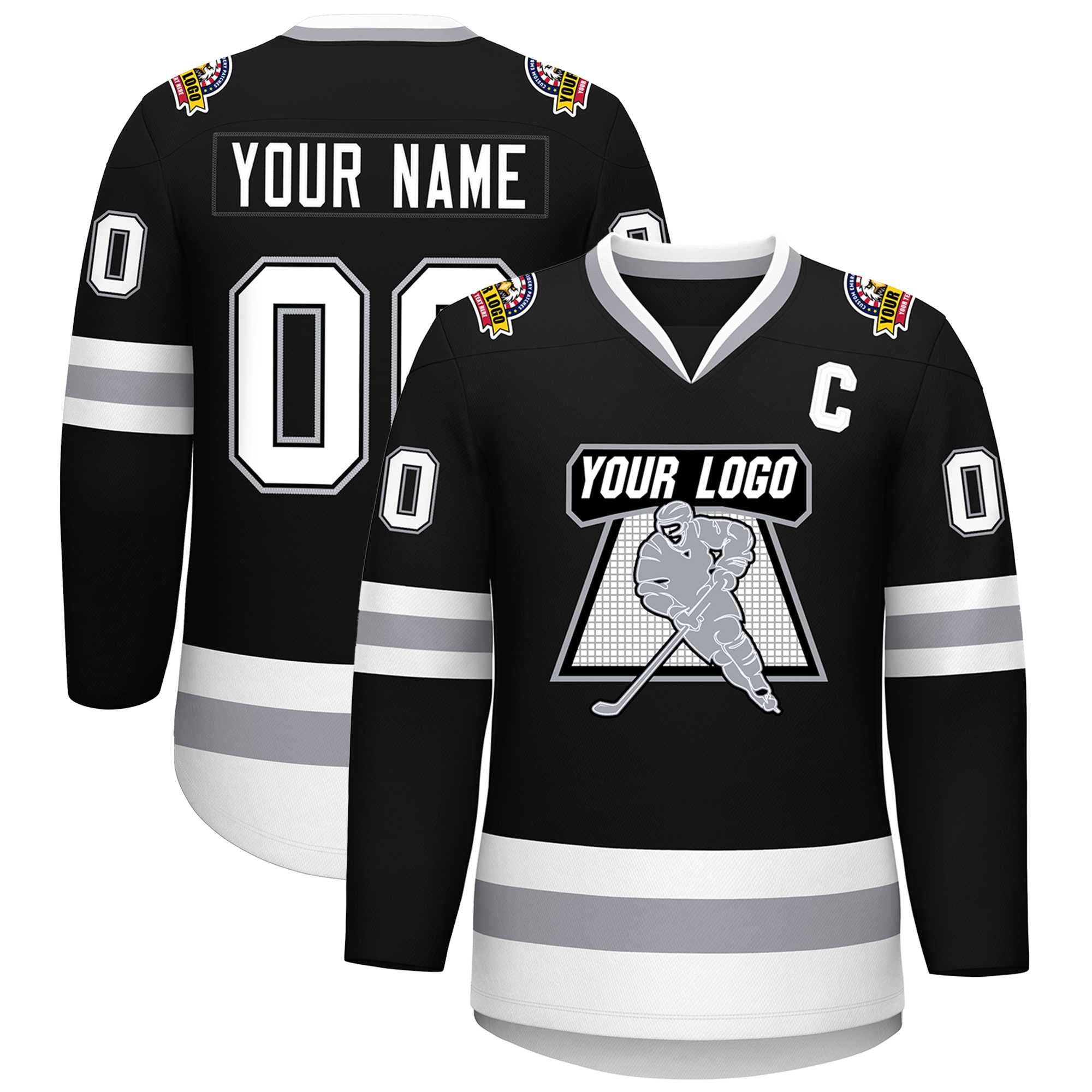 Custom Black White Black-Gray Classic Style Hockey Jersey Main image