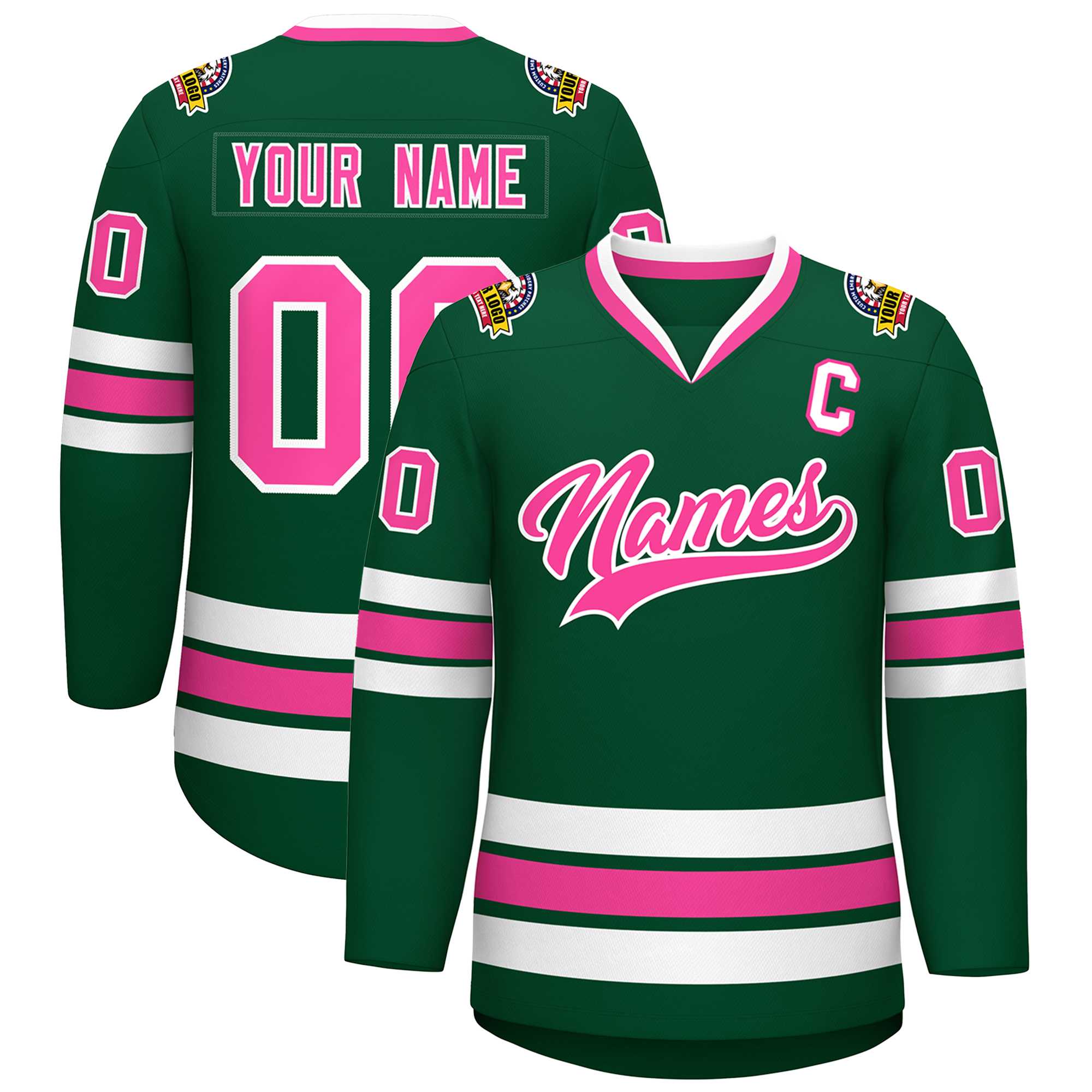 Custom Green Pink-White Classic Style Hockey Jersey Main image