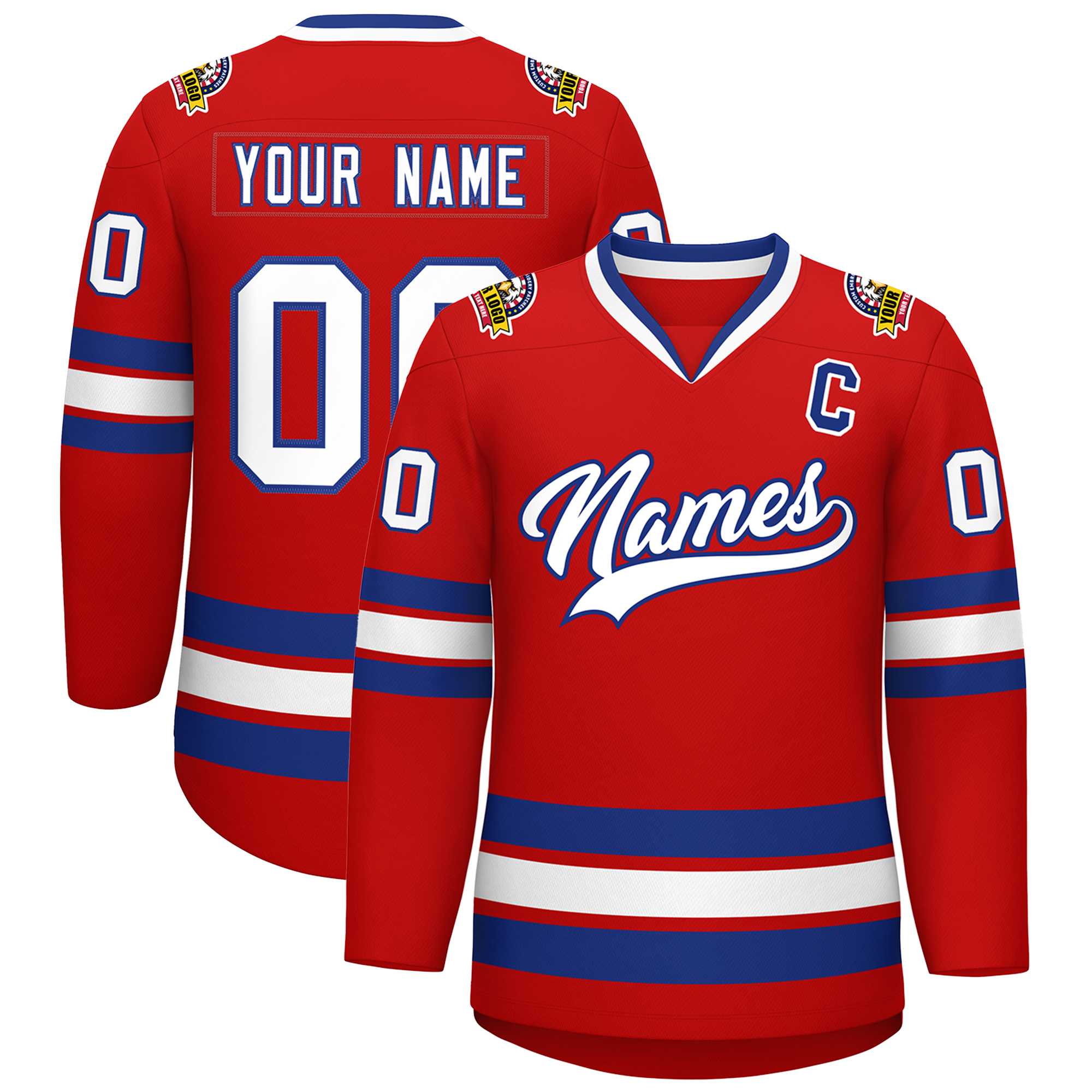 Custom Red White-Royal Classic Style Hockey Jersey Main image
