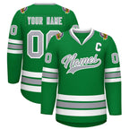 Custom Kelly Green Gray-White Classic Style Hockey Jersey