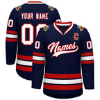 Custom Navy White-Red Classic Style Hockey Jersey
