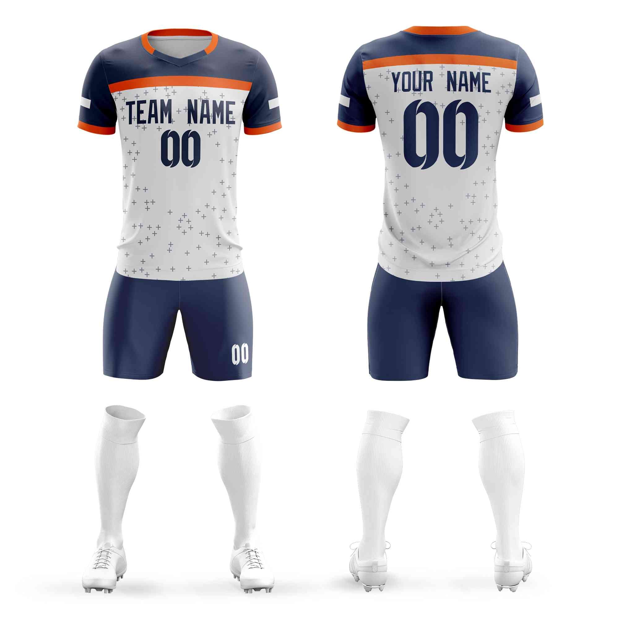 Custom White Navy Breathable Sport Soccer Sets Jersey Main image