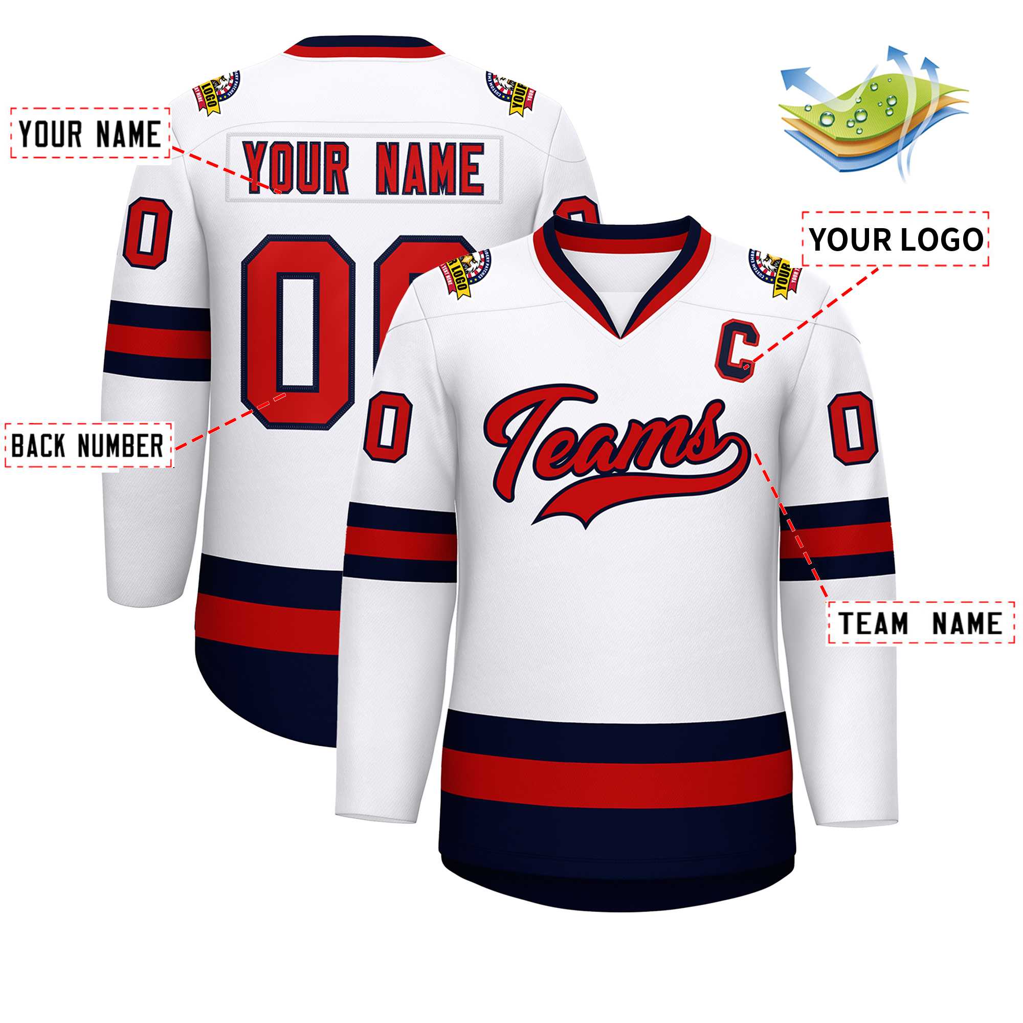 Custom White Red-Navy Classic Style Hockey Jersey Secondary image