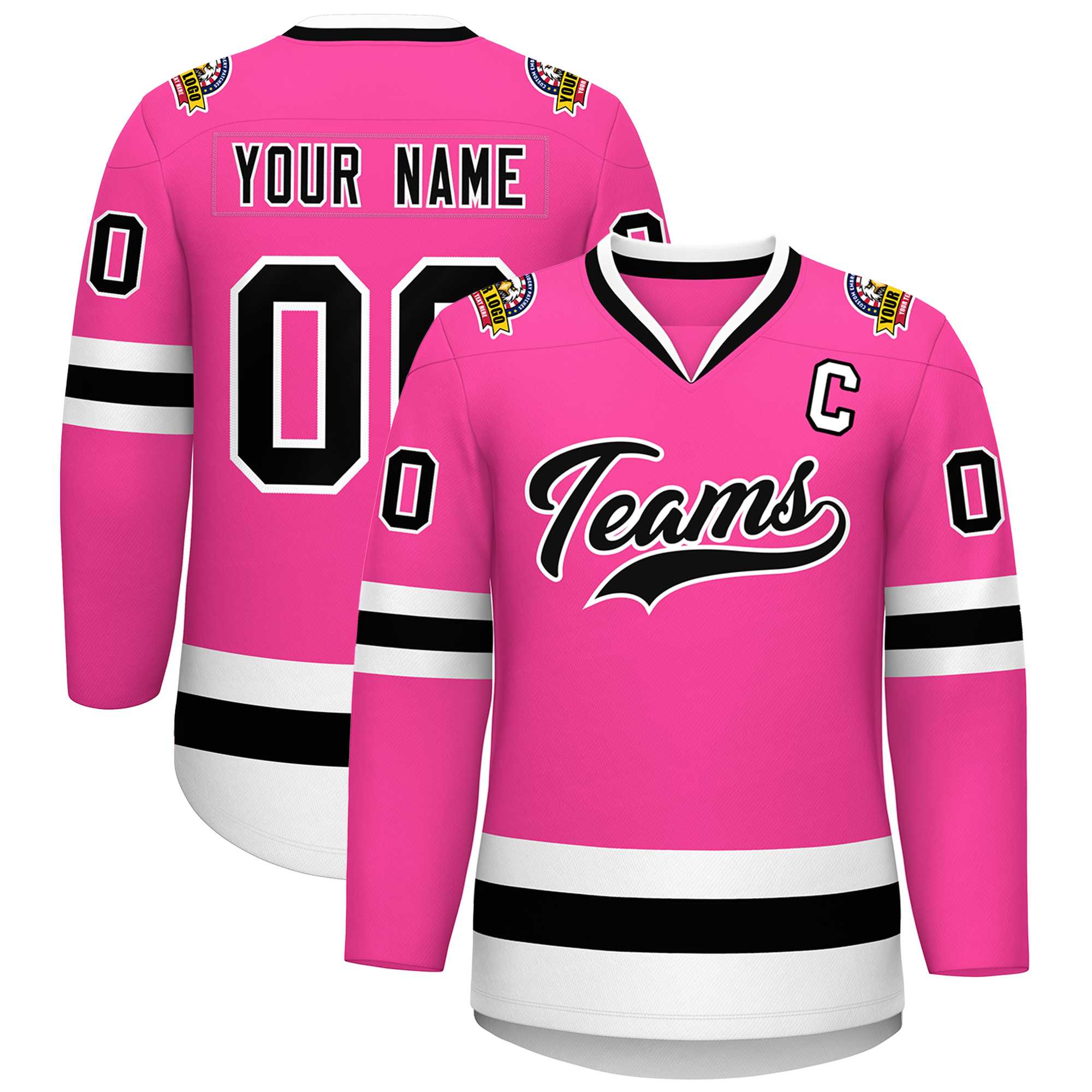 Custom Pink Black-White Classic Style Hockey Jersey Main image