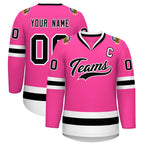 Custom Pink Black-White Classic Style Hockey Jersey