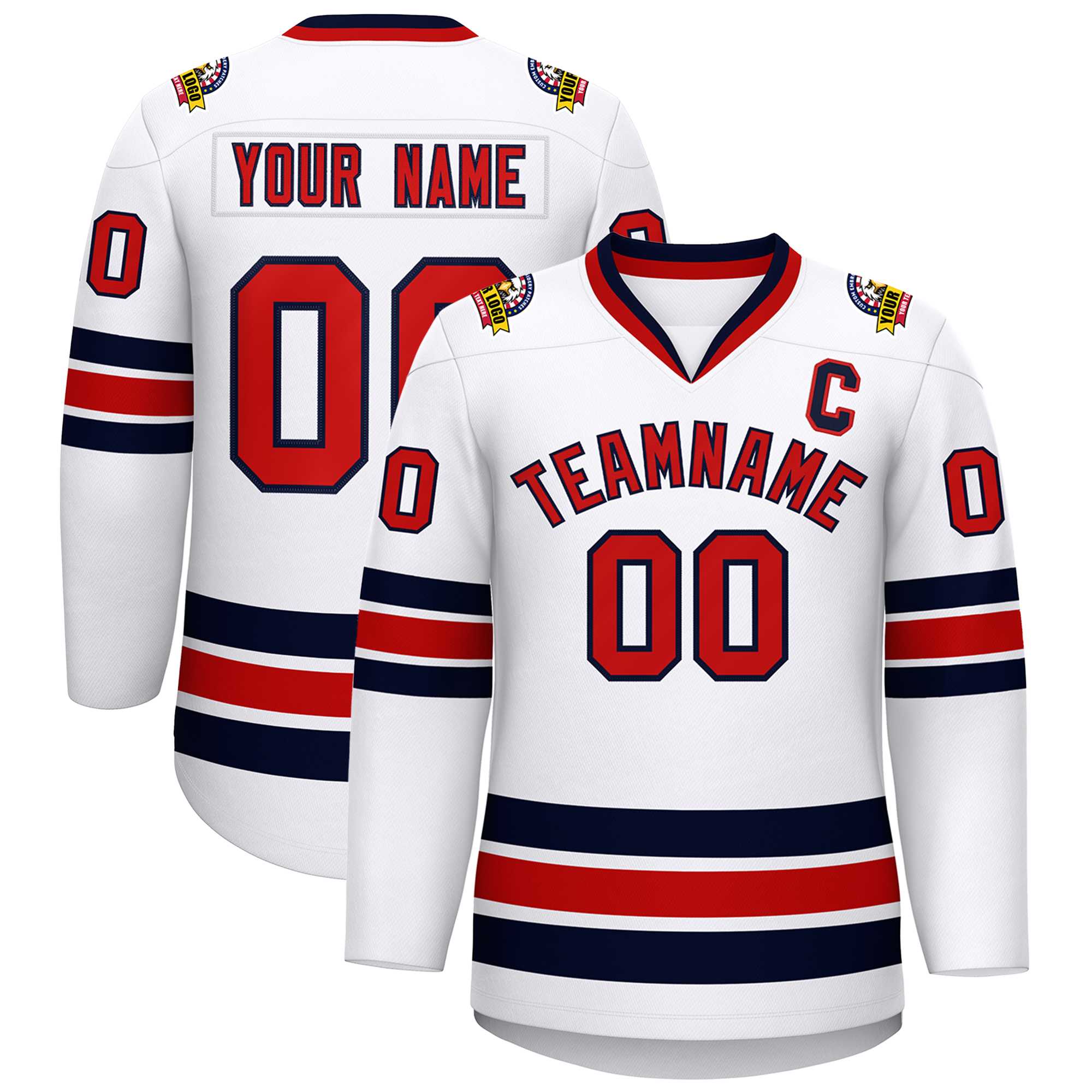Custom White Red-Navy Classic Style Hockey Jersey Main image