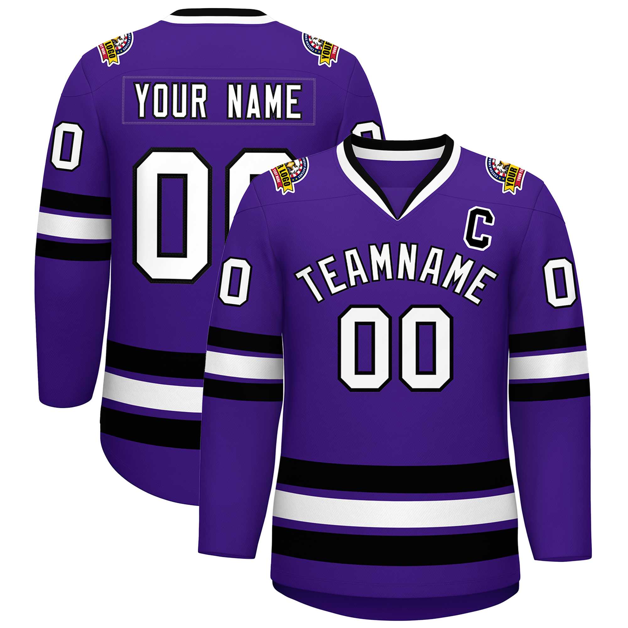 Custom Purple White-Black Classic Style Hockey Jersey Main image
