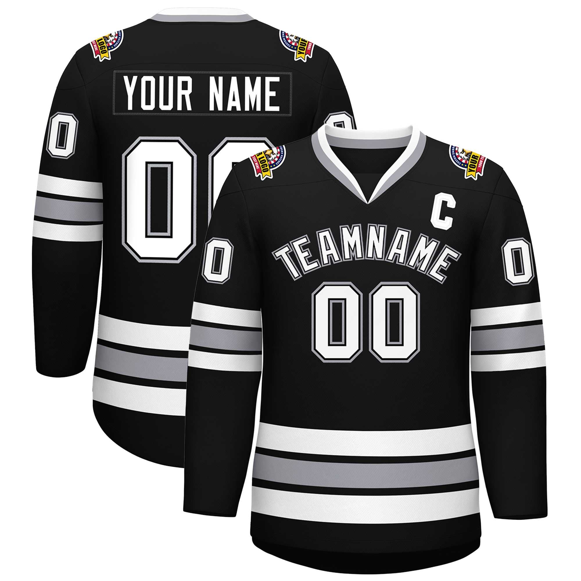 Custom Black White Black-Gray Classic Style Hockey Jersey Main image
