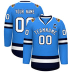 Custom Powder Blue White-Navy Classic Style Hockey Jersey