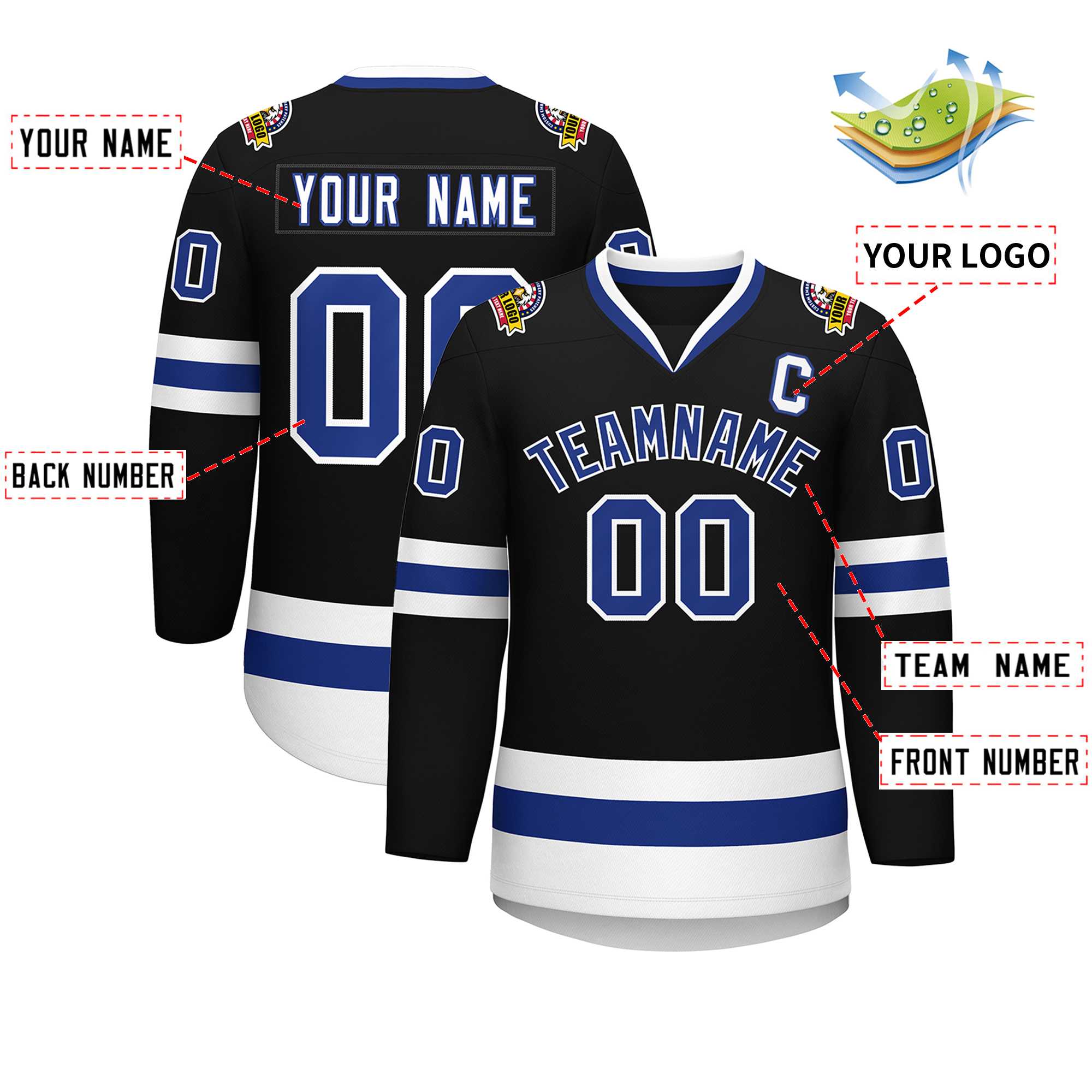 Custom Black Royal-White Classic Style Hockey Jersey Secondary image