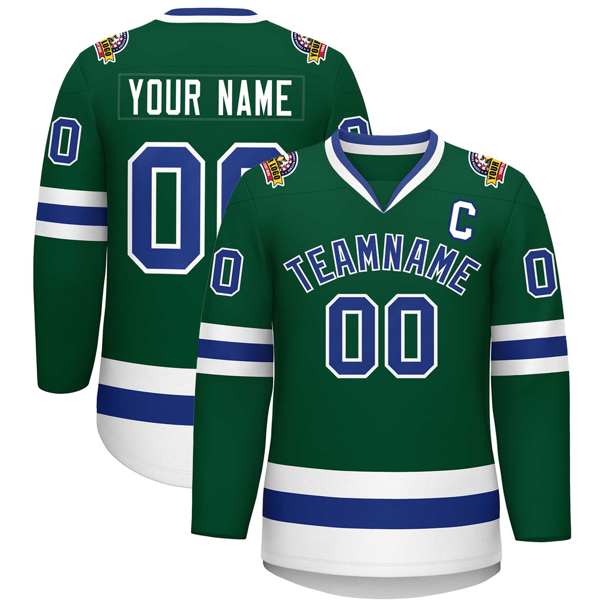Custom Green Royal-White Classic Style Hockey Jersey Main image