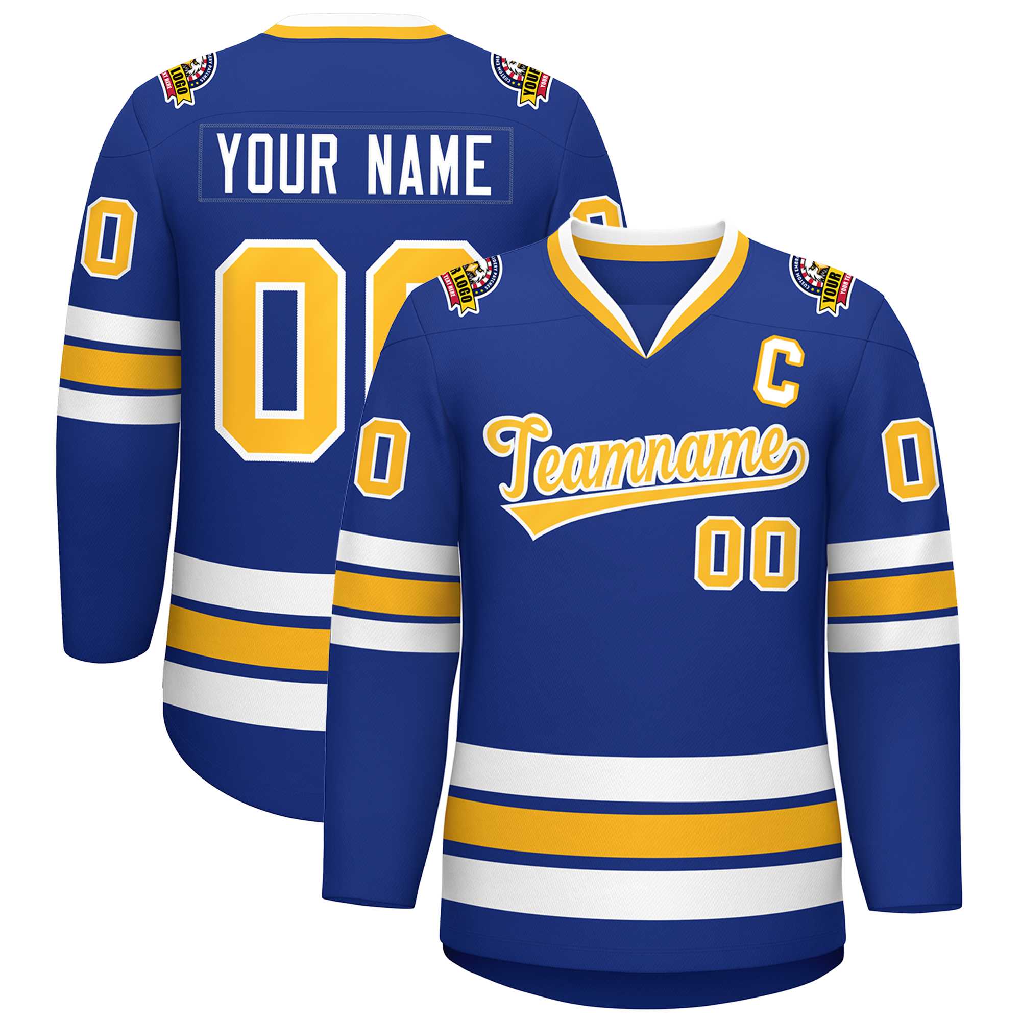 Custom Royal Gold-White Classic Style Hockey Jersey Main image