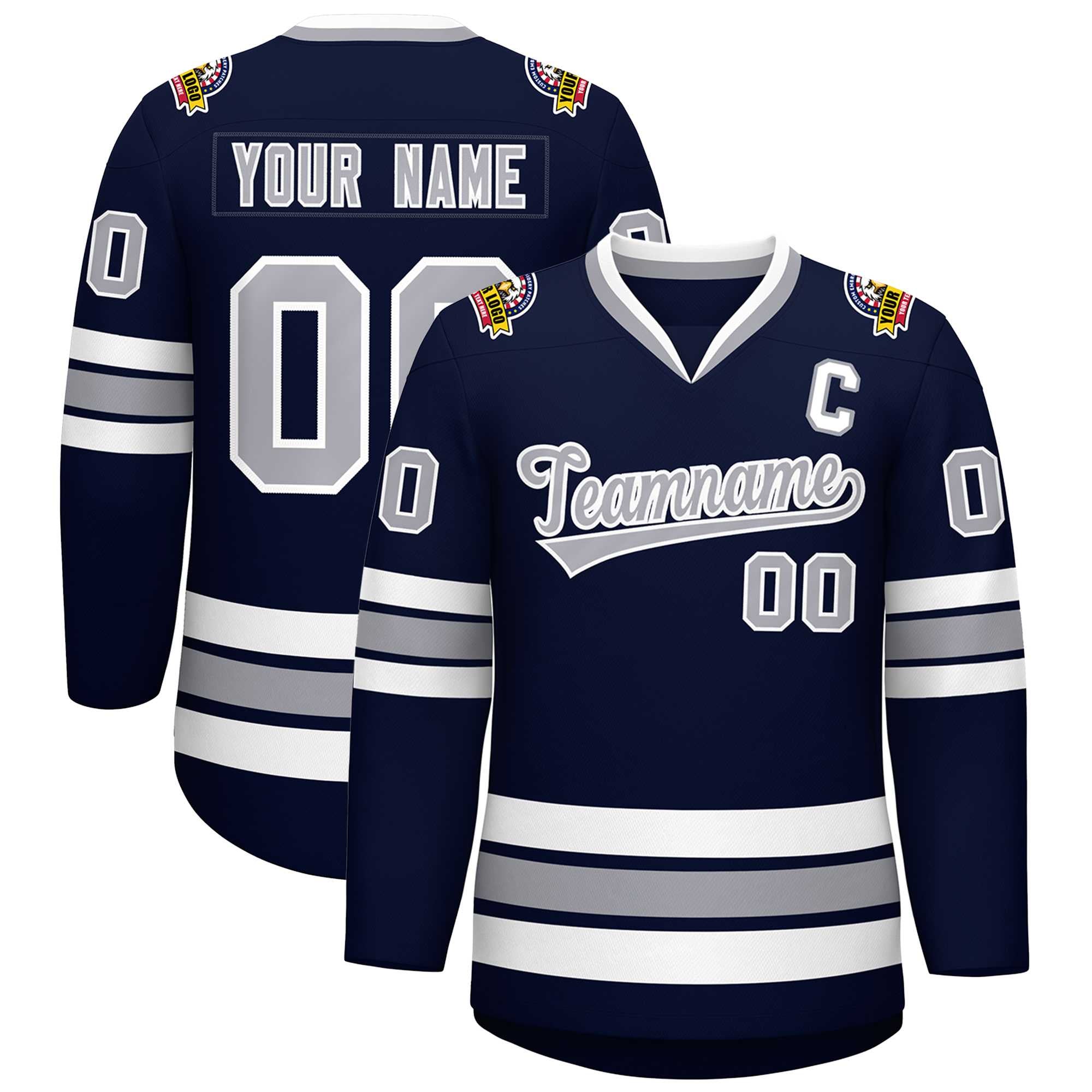 Custom Navy Gray-White Classic Style Hockey Jersey Main image