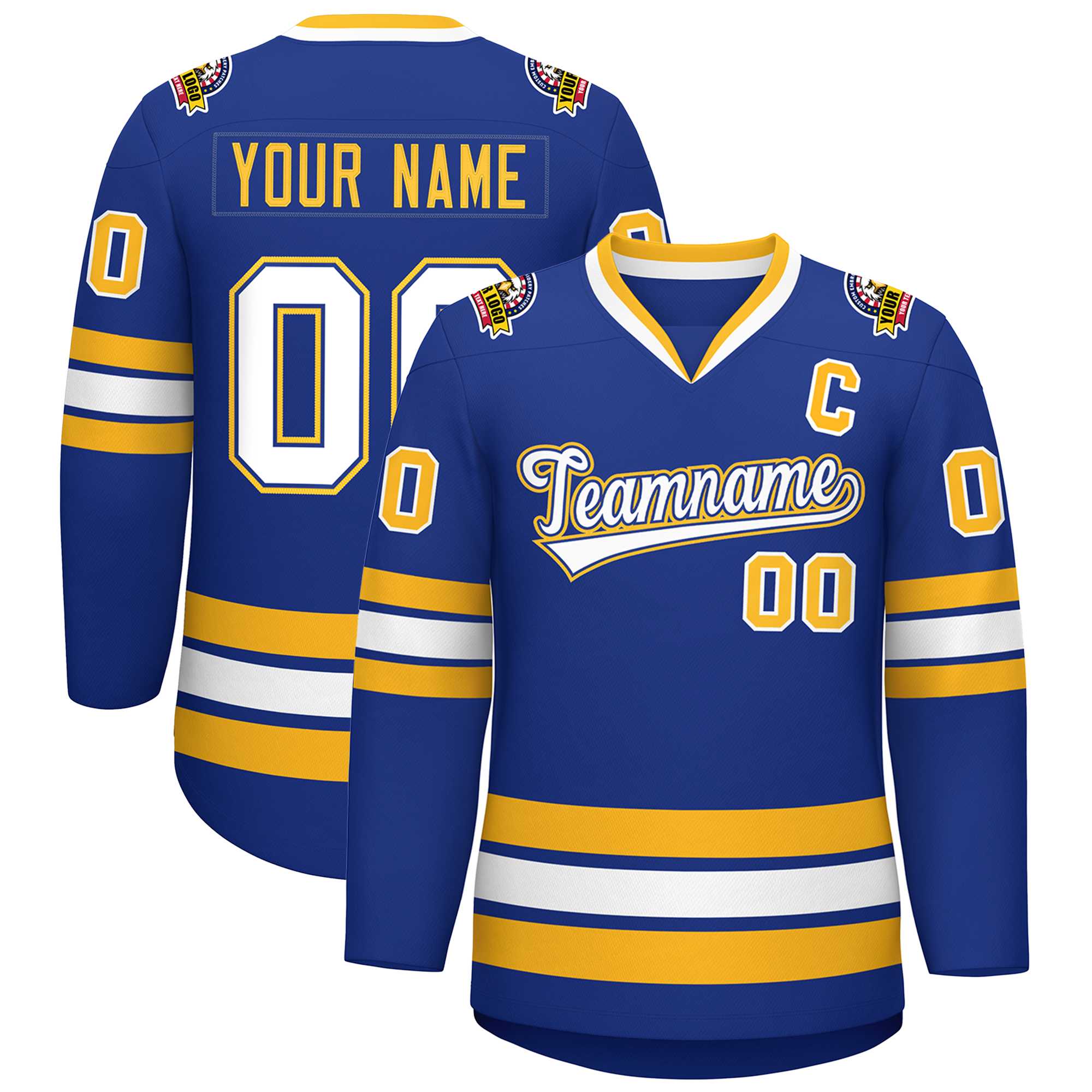 Custom Royal White Royal-Gold Classic Style Hockey Jersey Main image