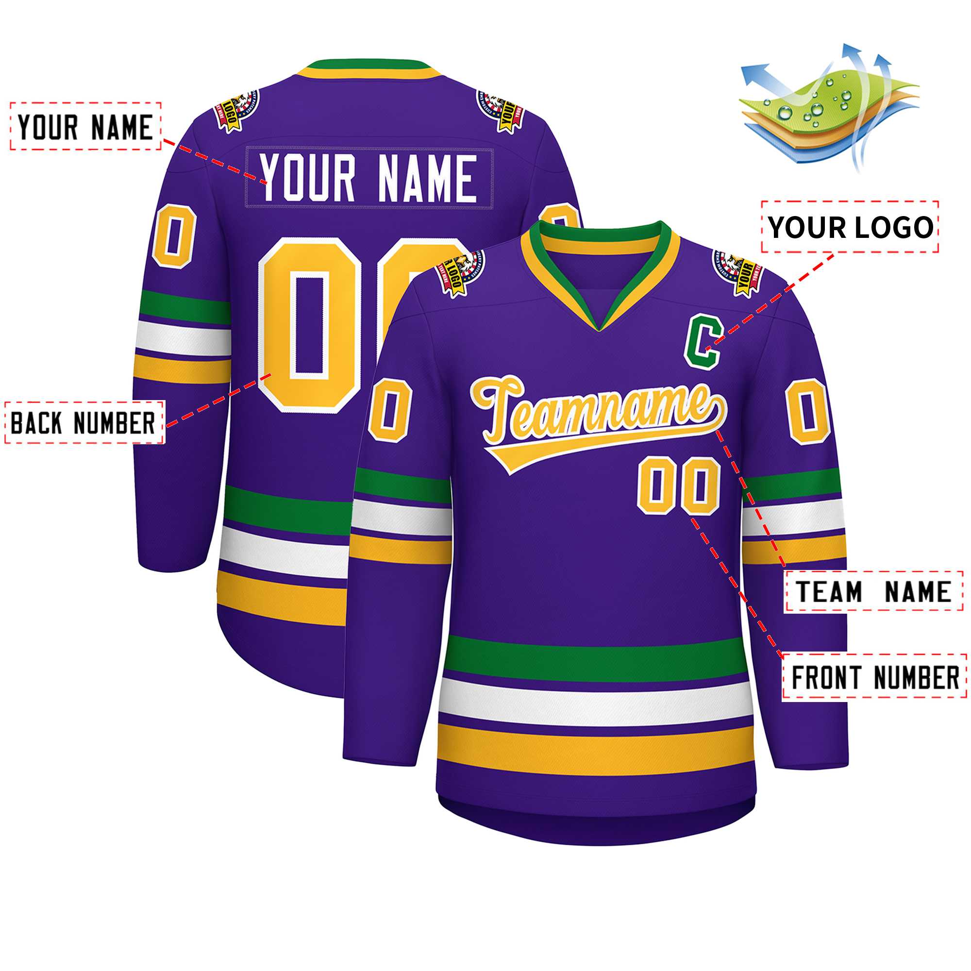Custom Purple Gold-White Classic Style Hockey Jersey Secondary image