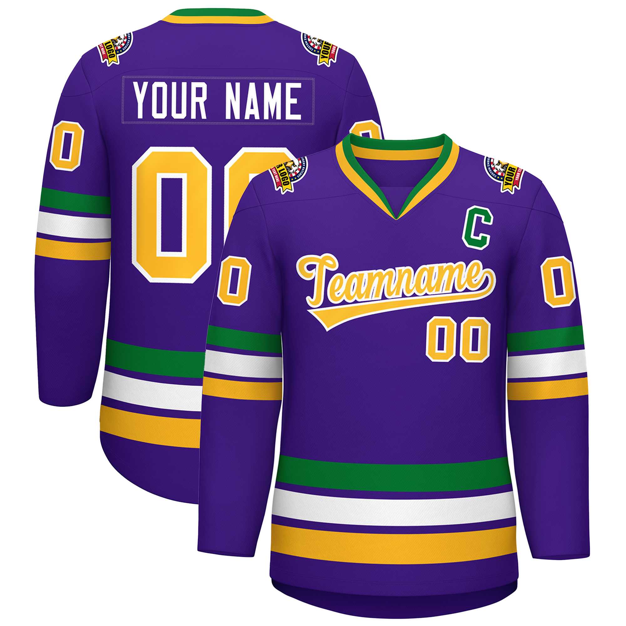 Custom Purple Gold-White Classic Style Hockey Jersey Main image