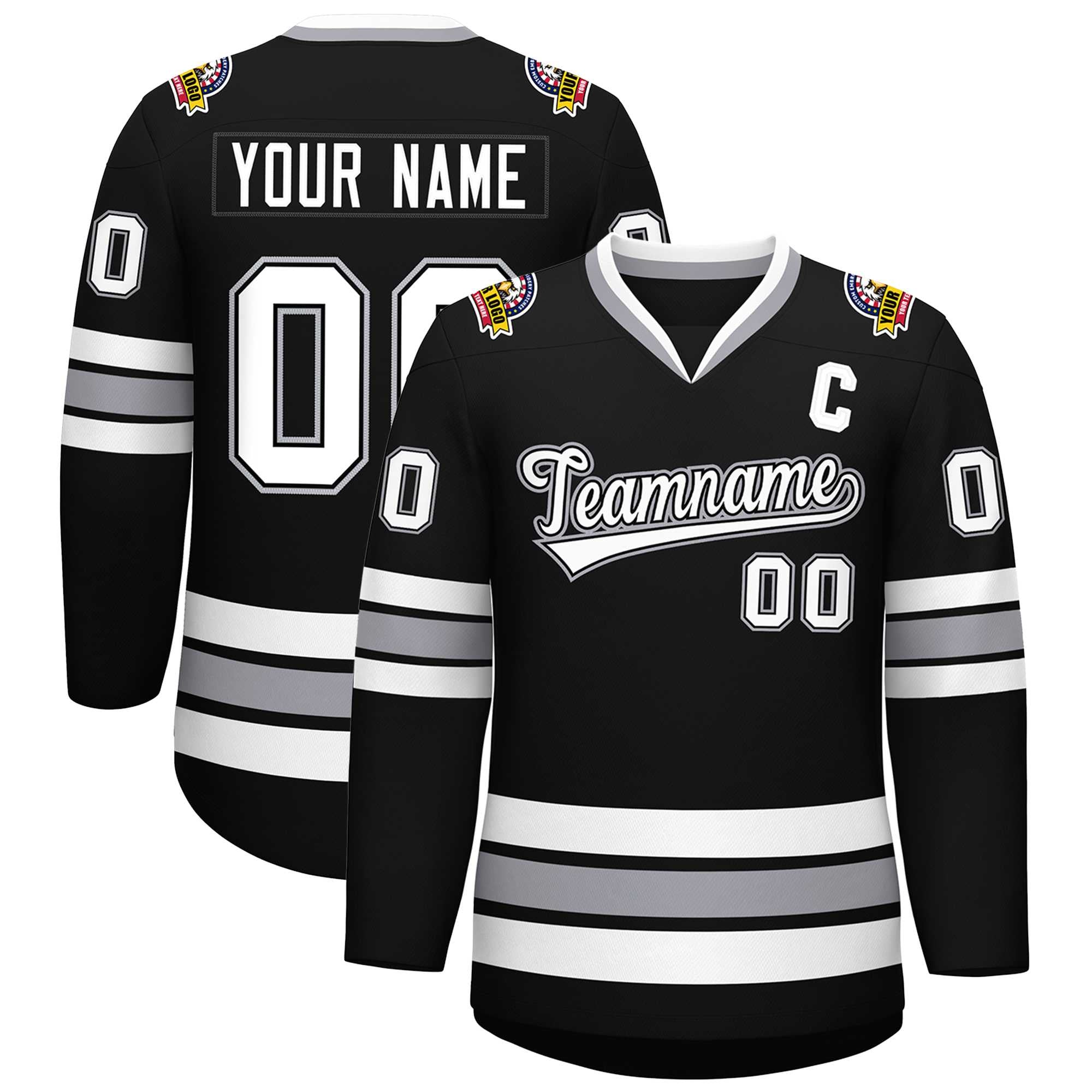 Custom Black White Black-Gray Classic Style Hockey Jersey Main image