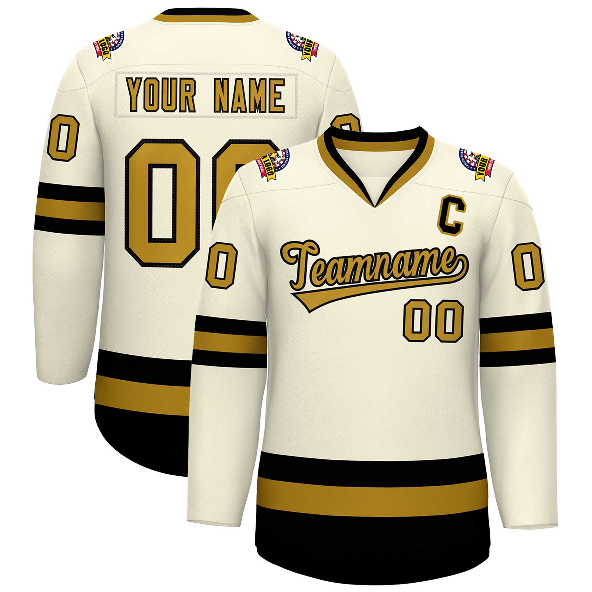 Custom Khaki Old Gold-Black Classic Style Hockey Jersey Main image