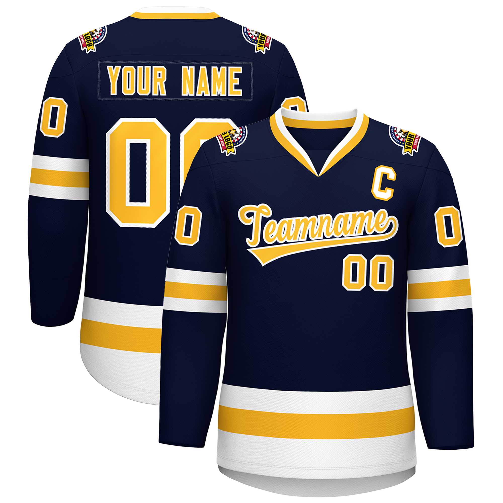 Custom Navy Gold-White Classic Style Hockey Jersey Main image
