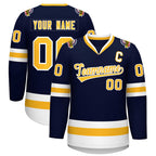 Custom Navy Gold-White Classic Style Hockey Jersey