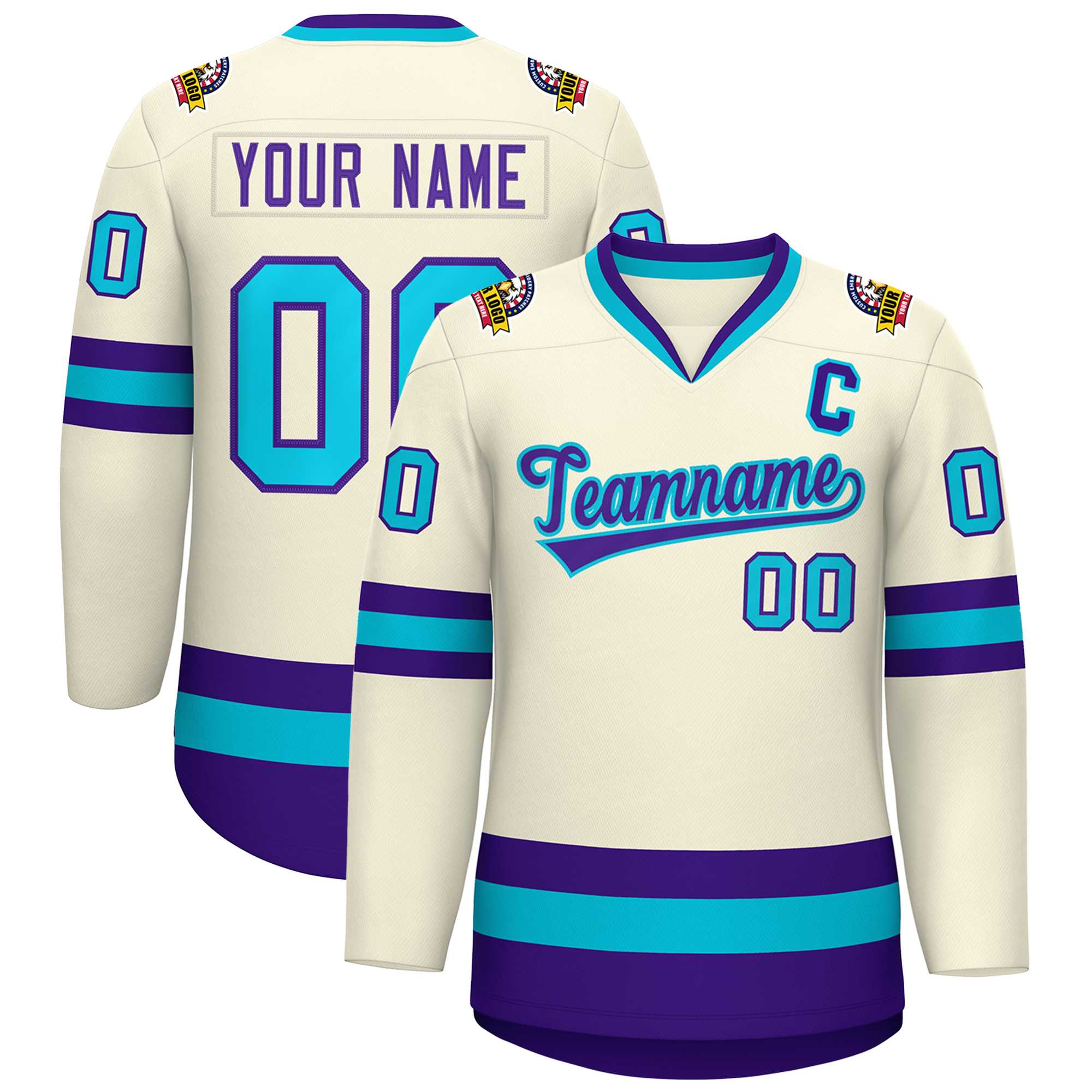 Custom Khaki Purple-Light Blue Classic Style Hockey Jersey Main image