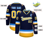 Custom Navy Gold White-Powder Blue Classic Style Hockey Jersey