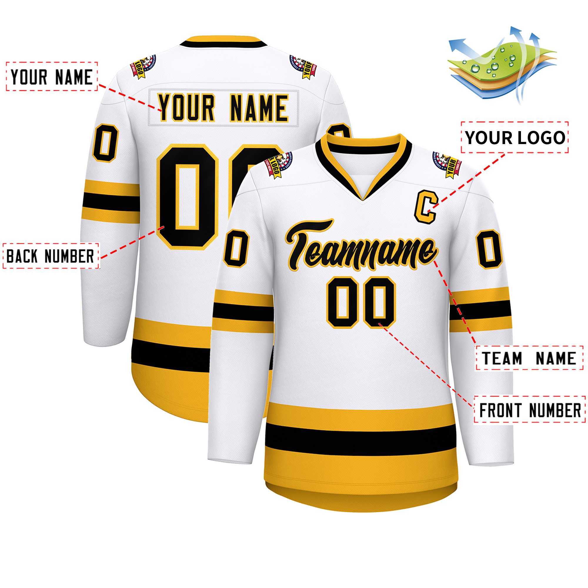 Custom White Black-Gold Classic Style Hockey Jersey Secondary image