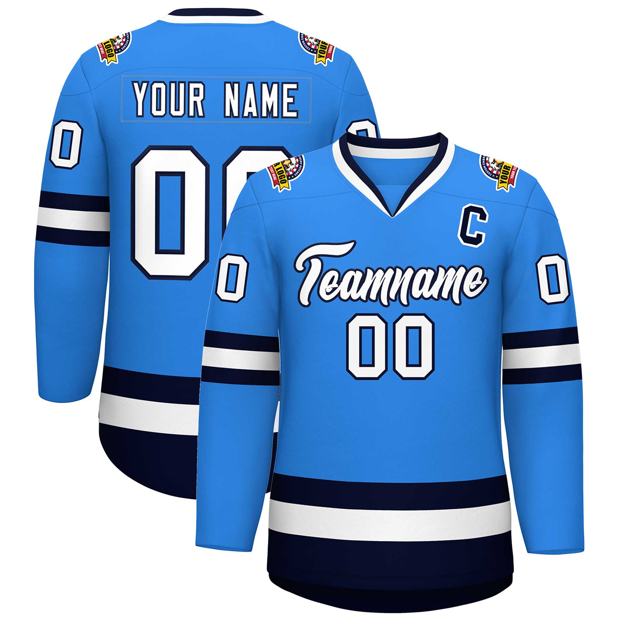 Custom Powder Blue White-Navy Classic Style Hockey Jersey Main image