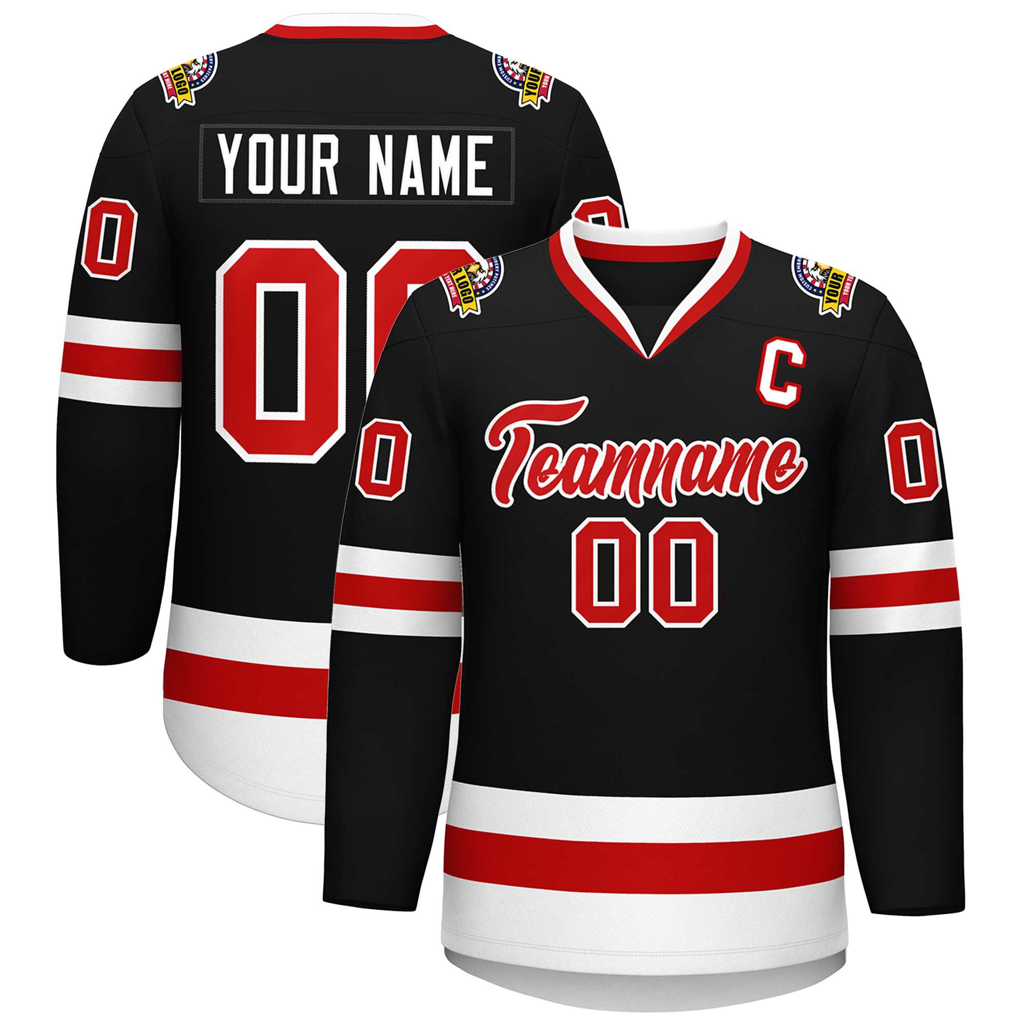 Custom Black Red-White Classic Style Hockey Jersey Main image