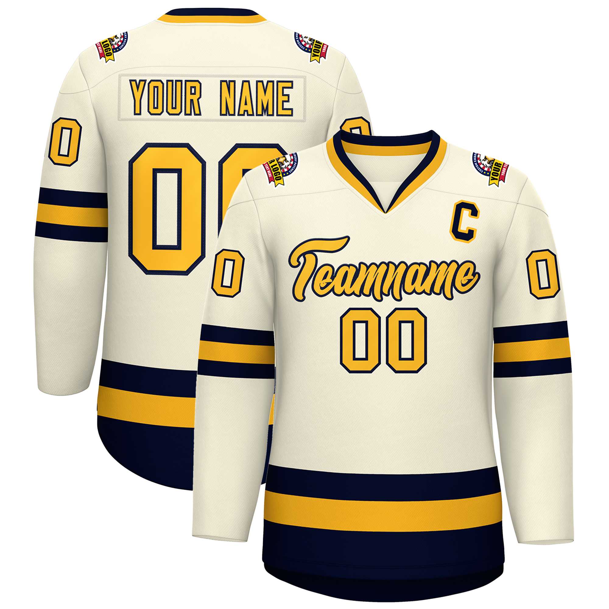Custom Khaki Gold-Navy Classic Style Hockey Jersey Main image