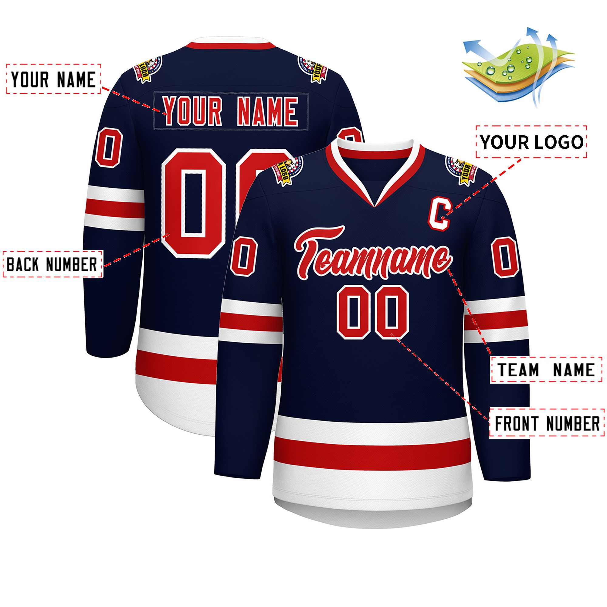 Custom Navy Red-White Classic Style Hockey Jersey Secondary image