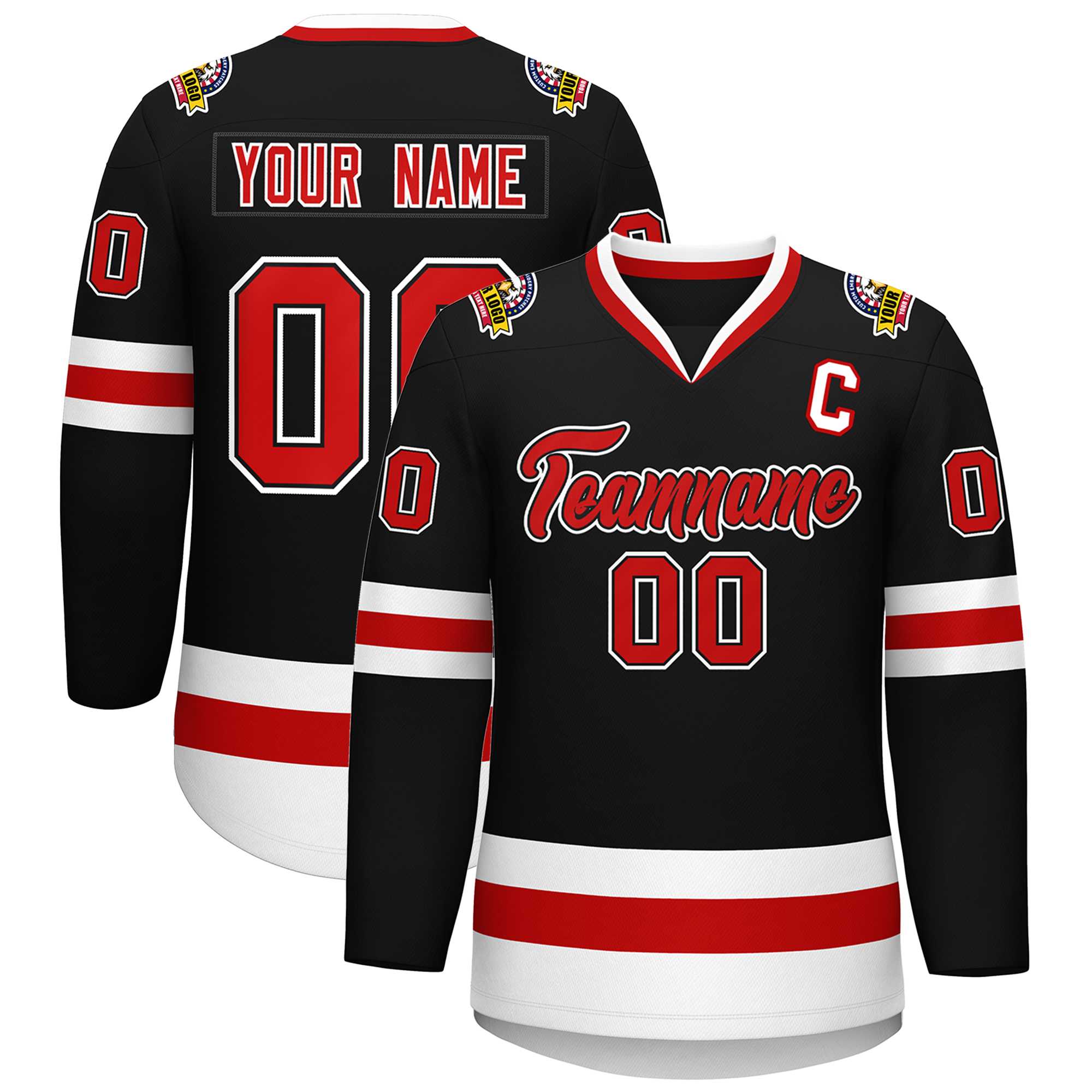 Custom Black Red Black-White Classic Style Hockey Jersey Main image