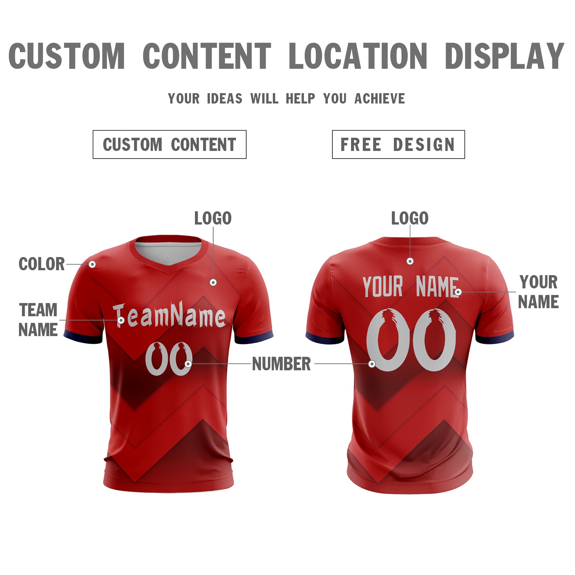 Custom Red White Sport Soccer Tops Jersey Secondary image