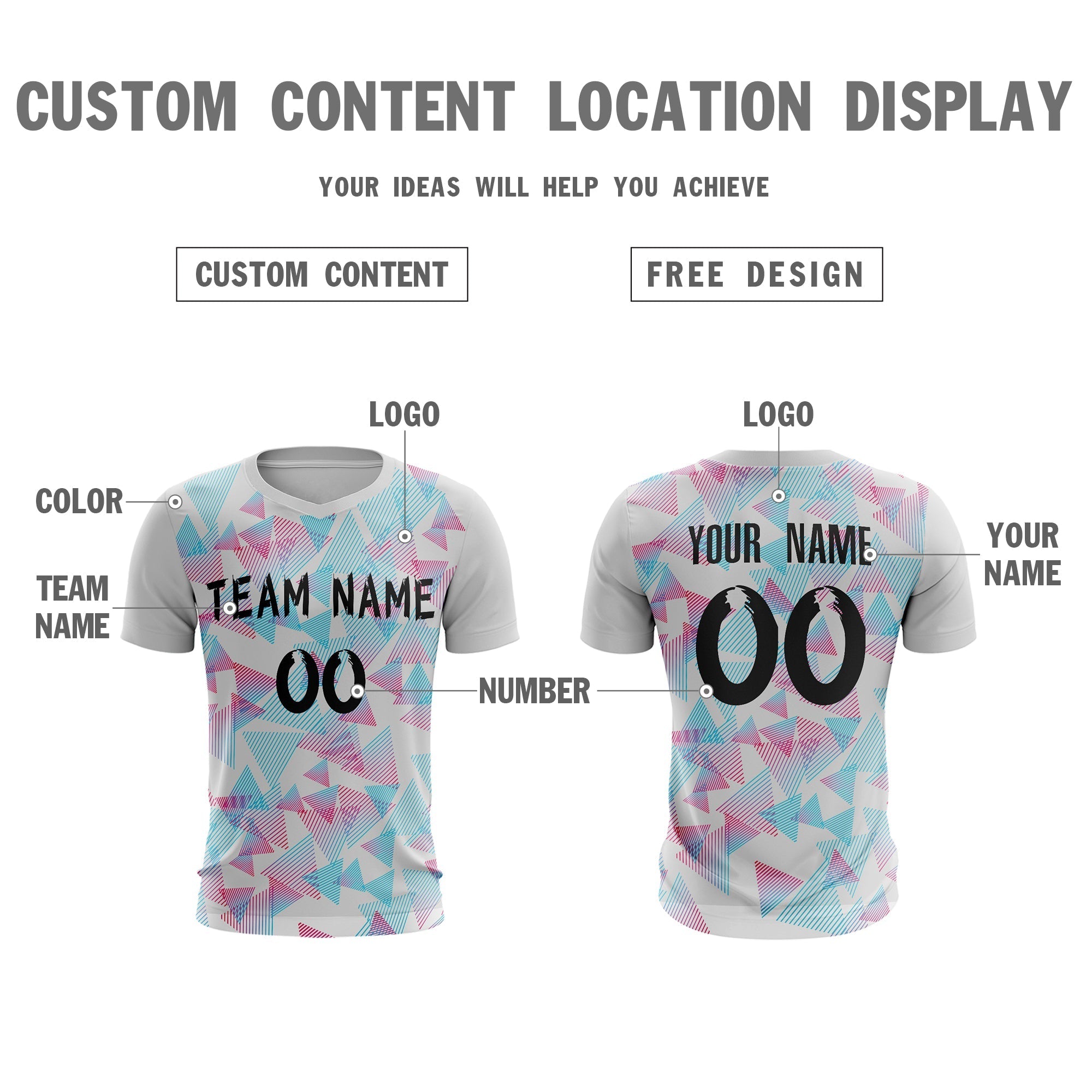 Custom White Pink-Blue Sport Soccer Tops Jersey Secondary image