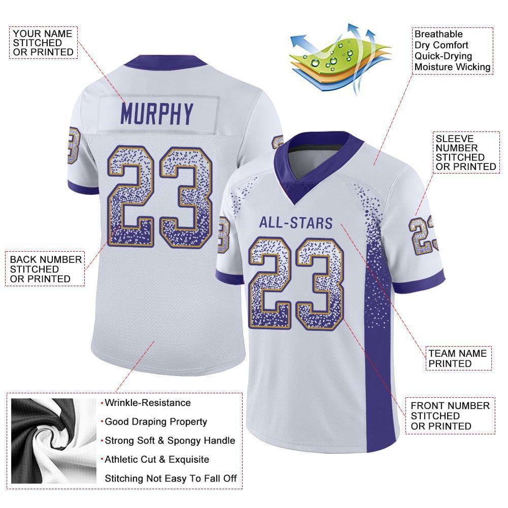Custom White Purple-Old Gold Drift Fashion Mesh Authentic Football Jersey Secondary image