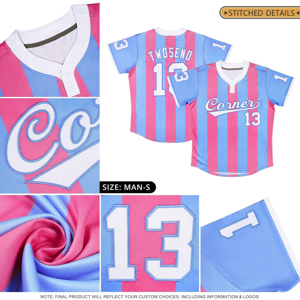 Custom White Light Blue Stripe Fashion Authentic Two-Button Softball Jersey