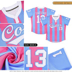 Custom White Light Blue Stripe Fashion Authentic Two-Button Softball Jersey