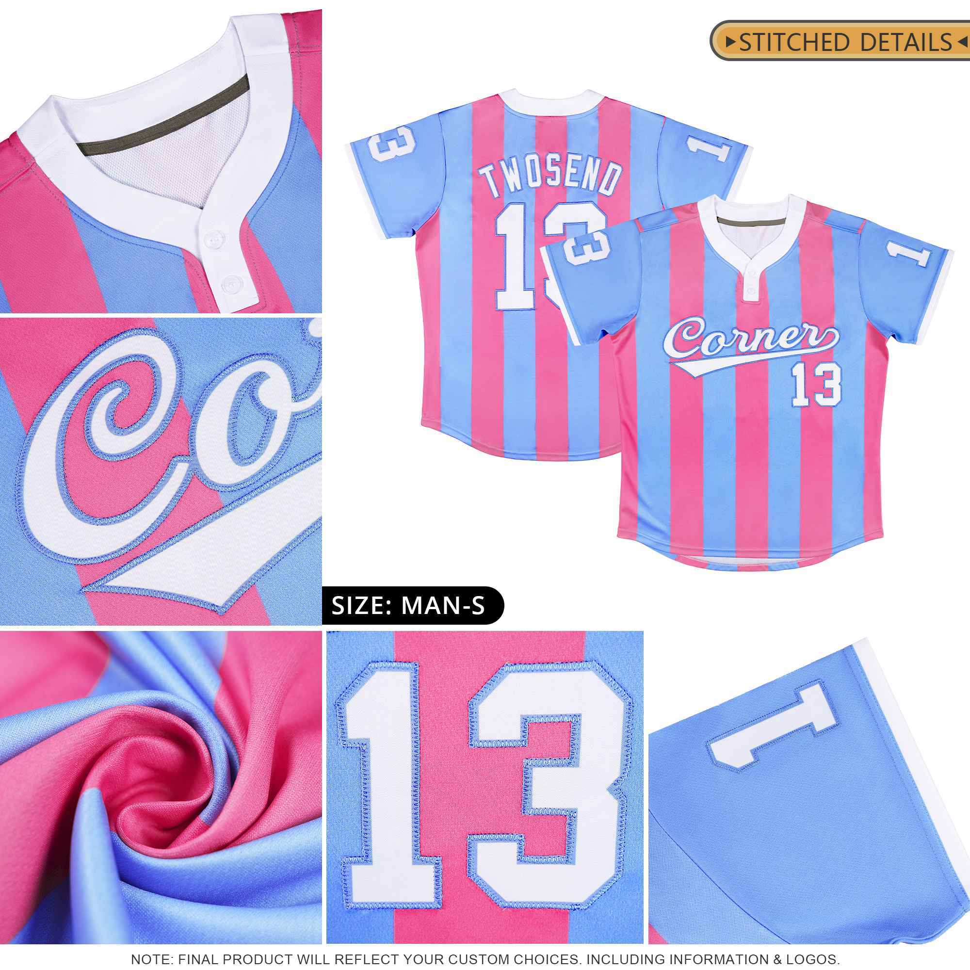 Custom White Light Blue Stripe Fashion Authentic Two-Button Softball Jersey